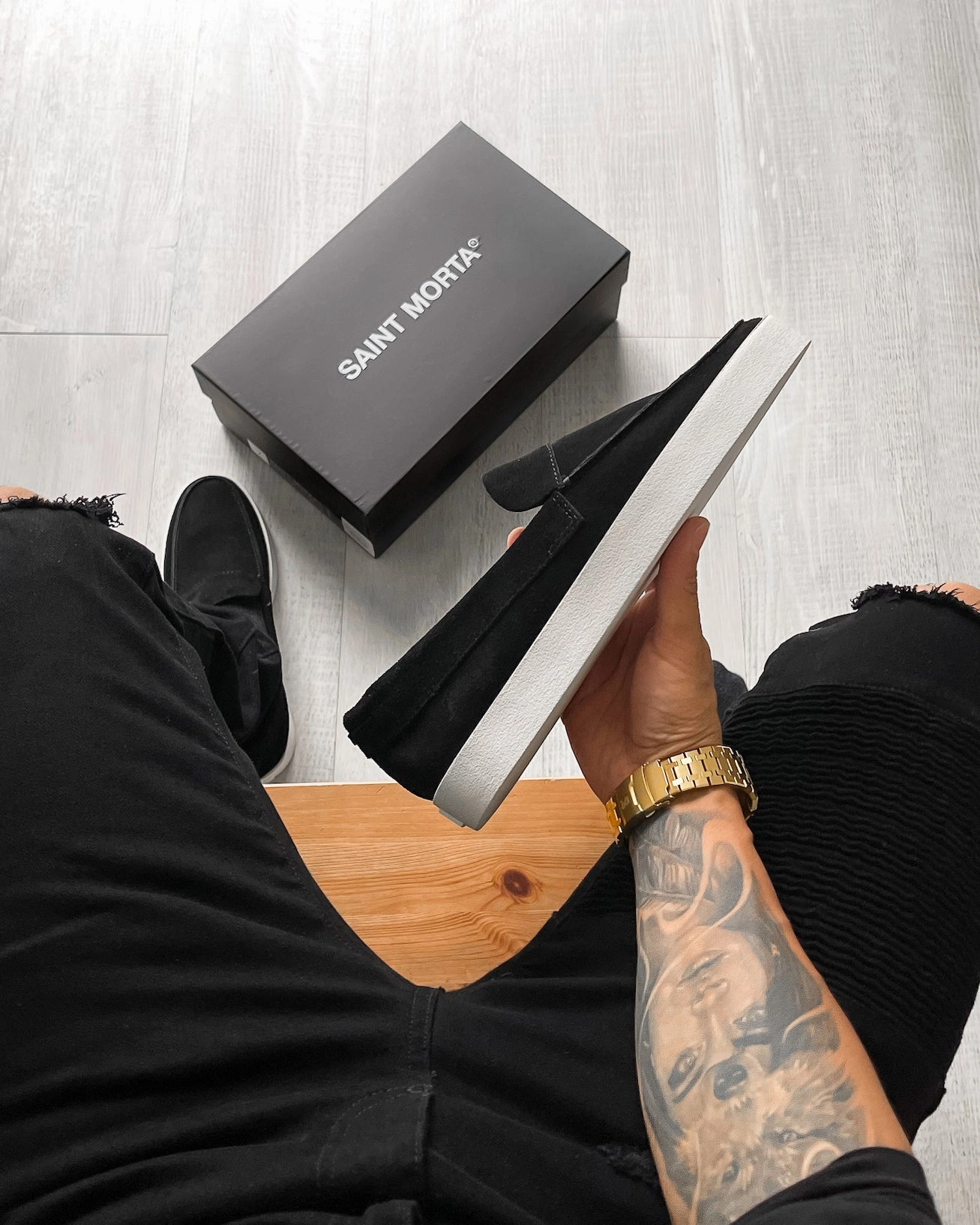 All-day arch support Saint Morta Hemisphere Suede Slip On Loafer Black/White