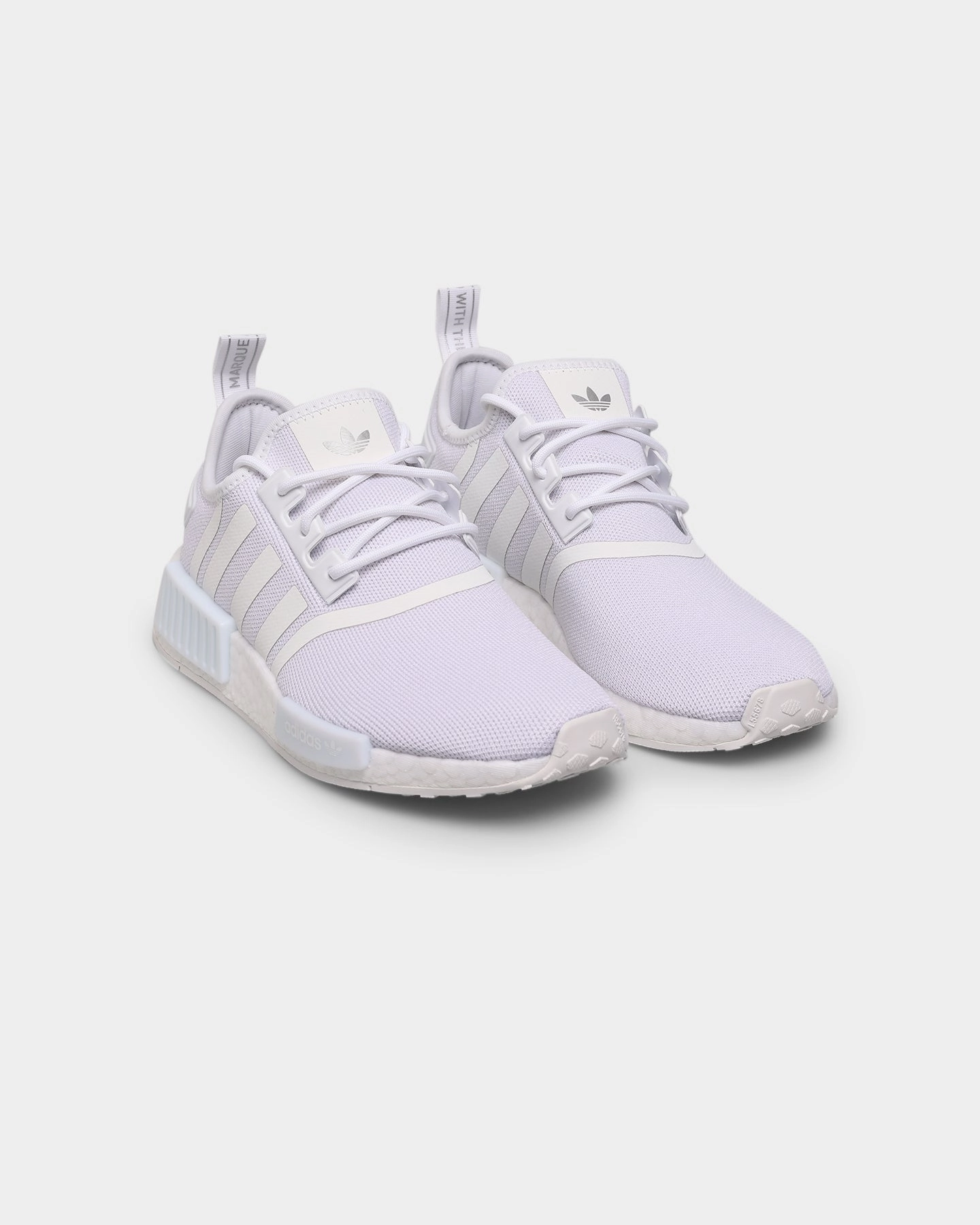 Adidas Women's NMD_R1 Primeblue Cloud White/Silver Metallic Grounded Traction Pattern Flexible Construction
