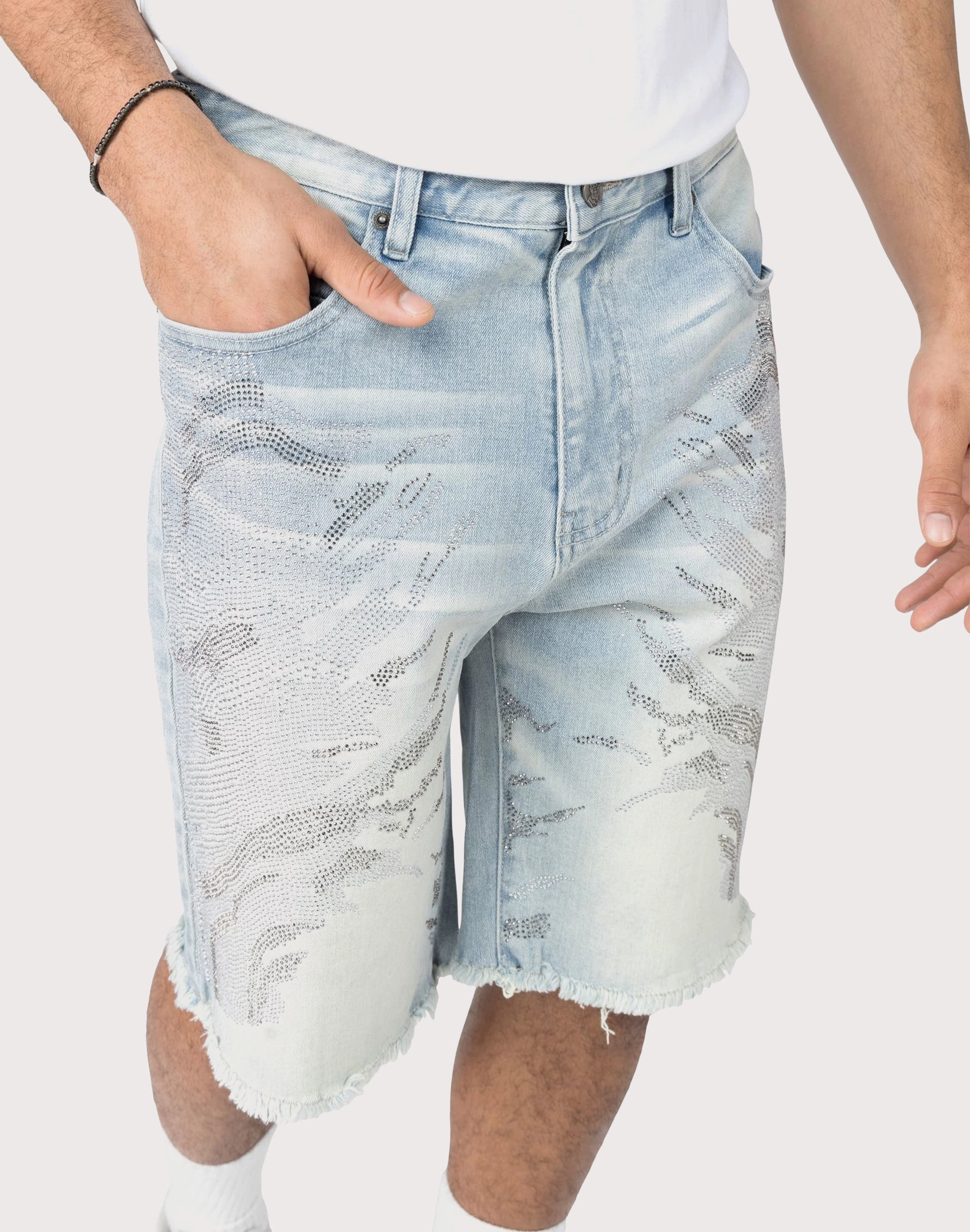 All Day Comfort Impact Diffusion System Grindhouse Rhinestone Denim Shorts