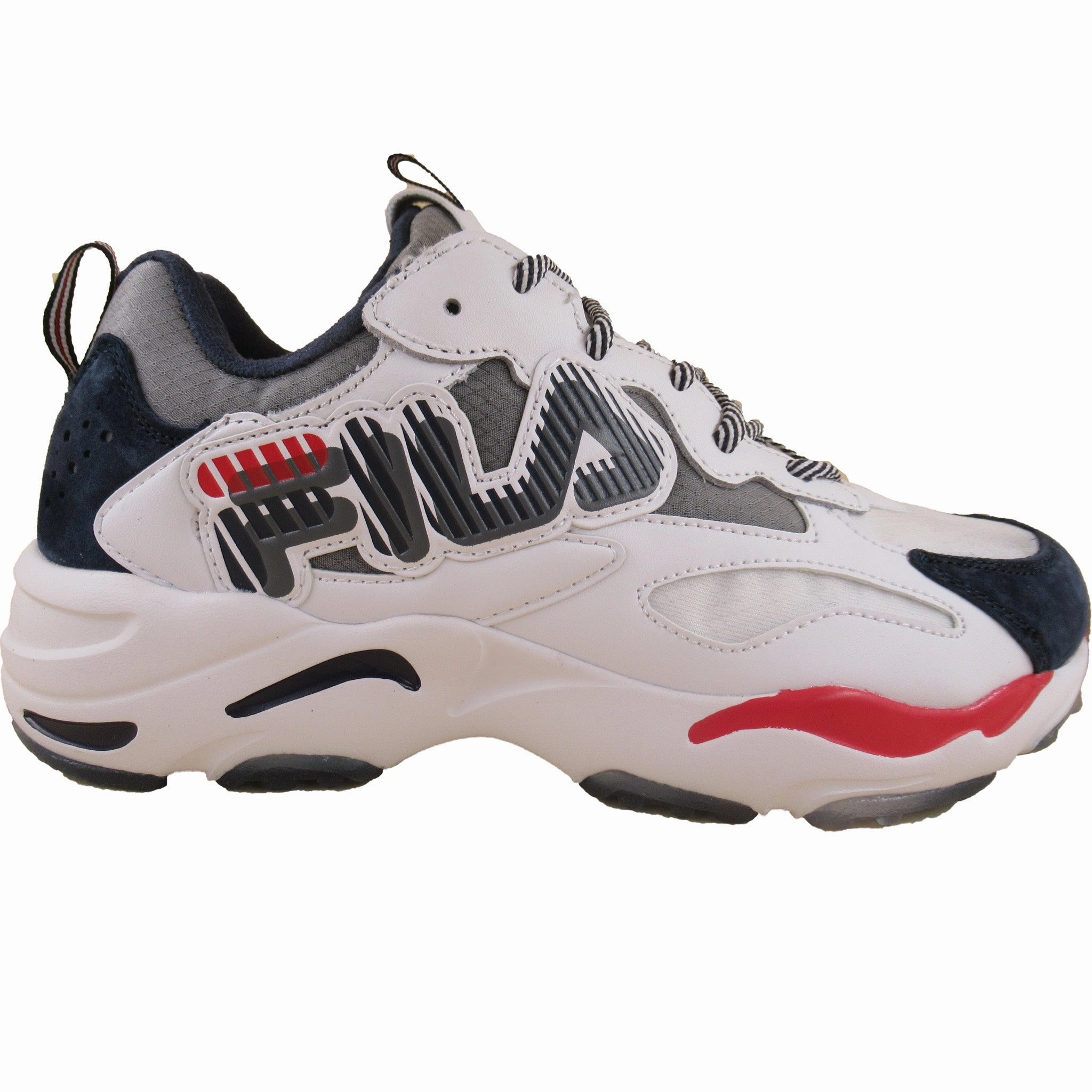 Water Resistant Construction Carbon Fiber Reinforcement Fila Men's Ray Tracer Graphic White Navy Red Casual Shoes