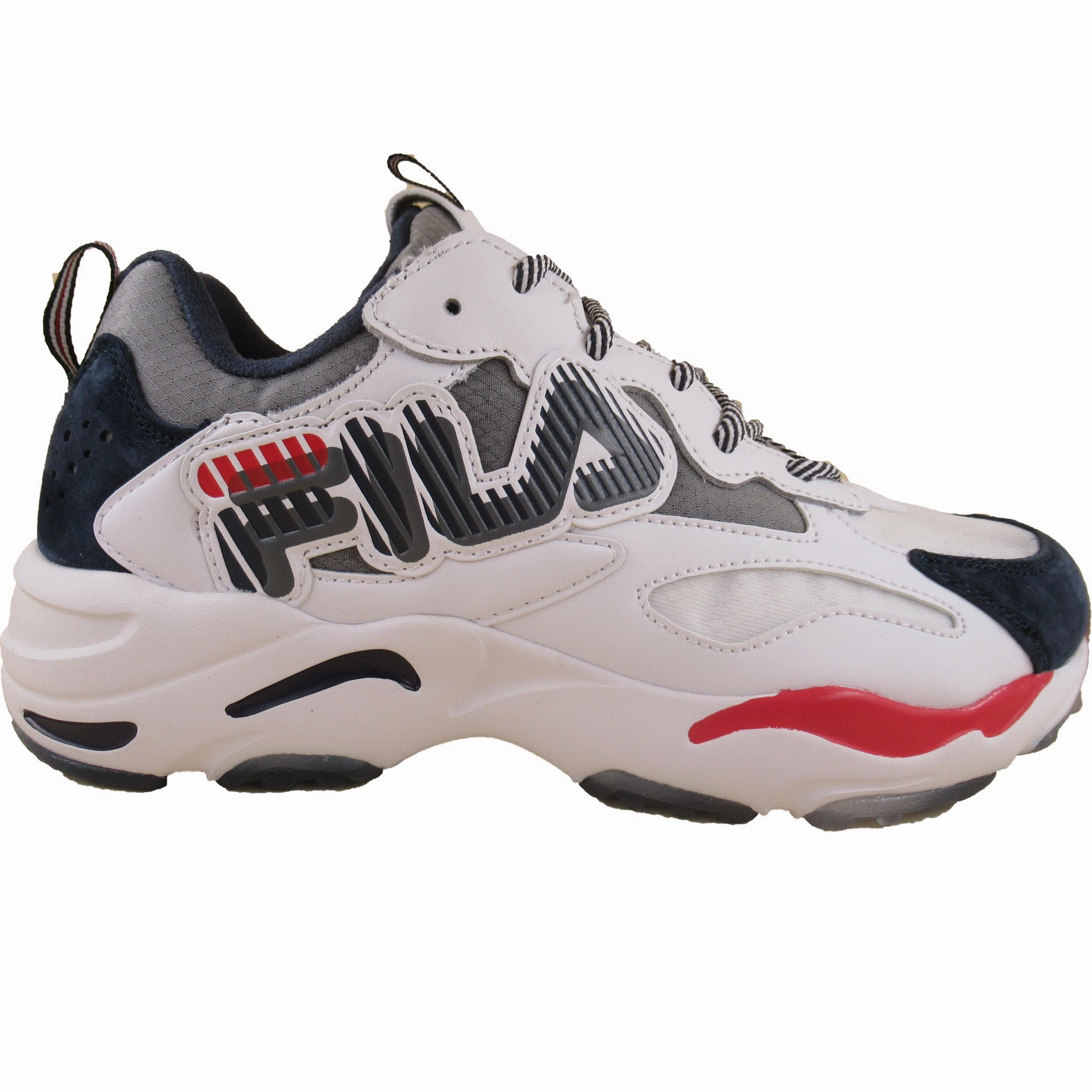 Outdoor Friendly Sustainable Stitching Fila Men's Ray Tracer Graphic White Navy Red Casual Shoes