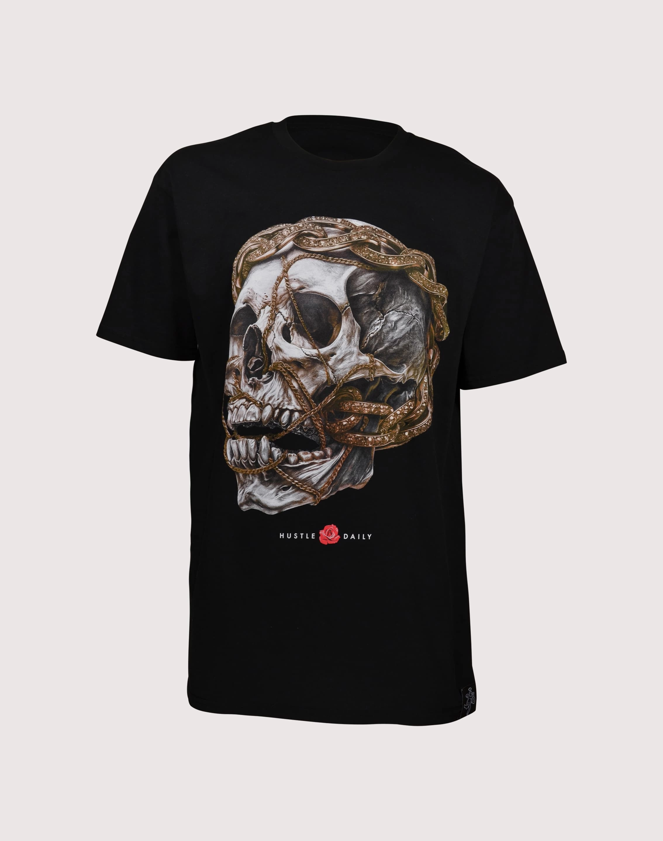 Streamlined silhouette Wedge Heel HASTAMUERTE LLC Hasta Muerte Diamond Chain Skull Black Foam Tee