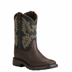 Ariat? Children's Workhog Wide Square Toe Brown & Black Boots 10021452 Mud Resistant Backcountry Camper Modern Utility