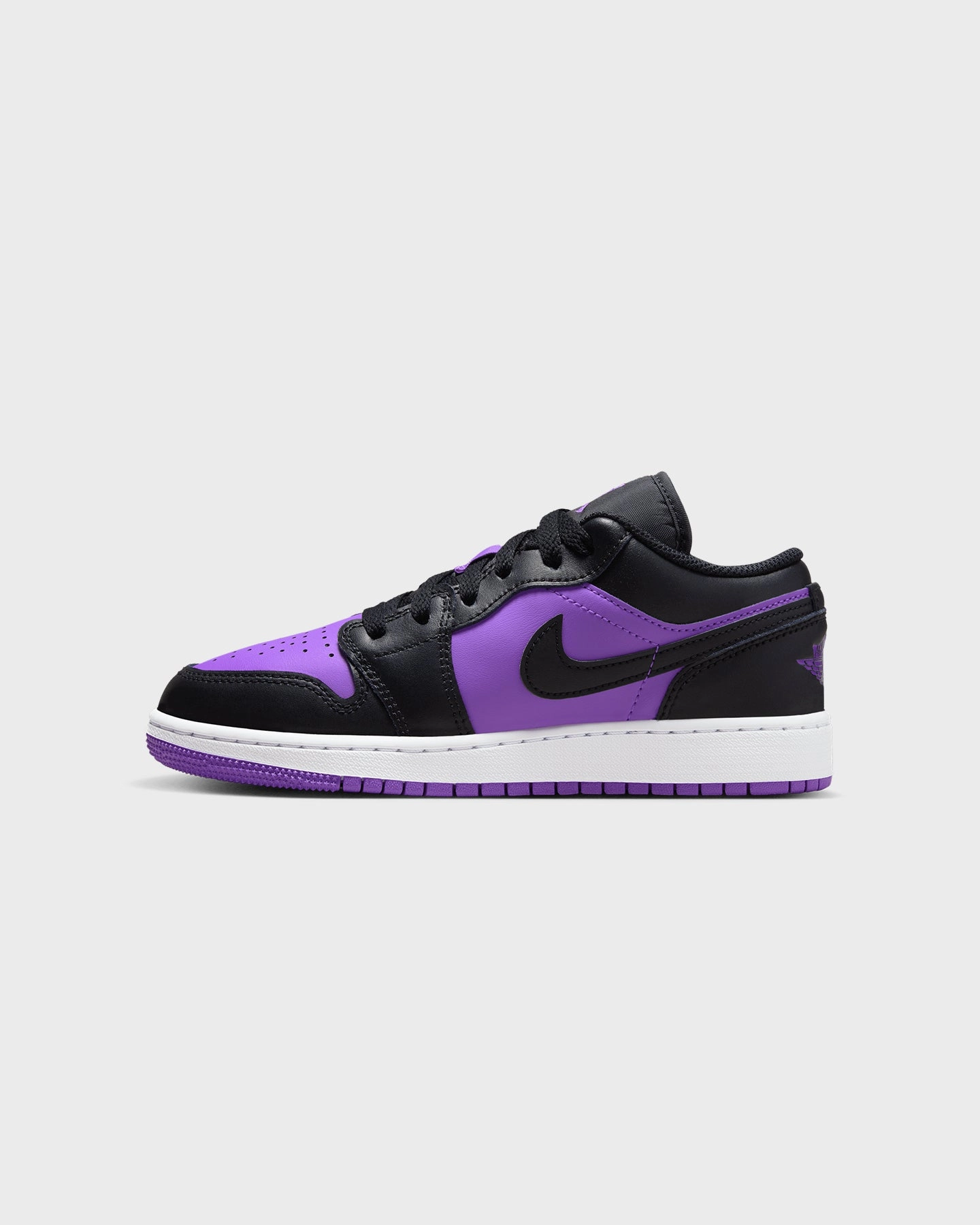 Jordan Kids' Air Jordan 1 Low BG "Black/Purple" Purple Venom/Black Seamless 3D Knit Speedy Fit