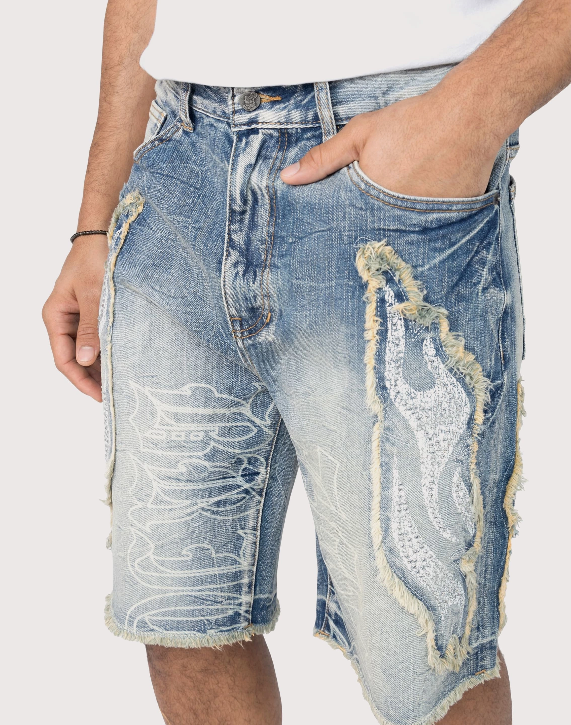 Flexible Arch Bridge Slip On Ease Design Grindhouse Fray Flame Shorts