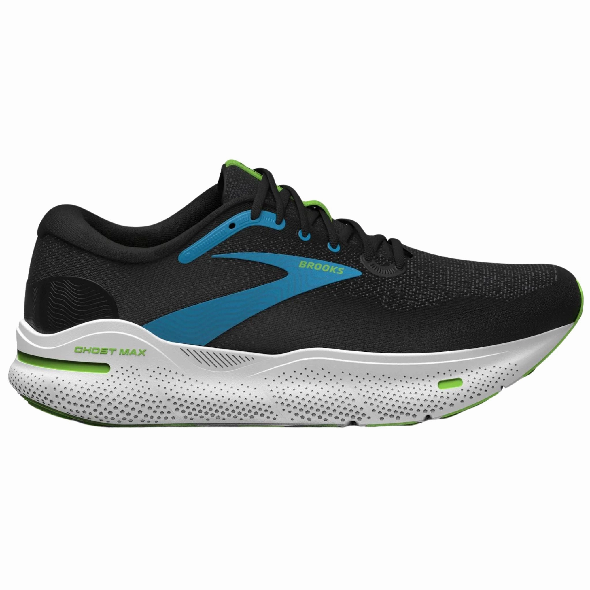 Brooks Men's 110406 060 Ghost Max Black Atomic Blue Jasmine Cushion Running Shoes Stability Post Ground Contact Sole
