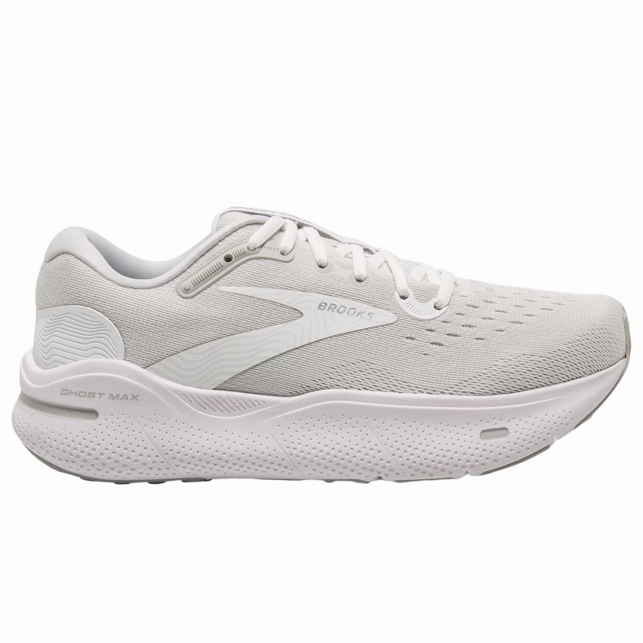 Brooks Men's 110406 124 Ghost Max White Oyster Metallic Silver Cushion Running Shoes Comfortable Walk