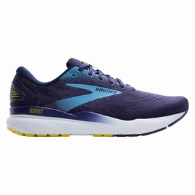 Brooks Men's 110418 438 Ghost 16 Blue Bonnie Blue Yellow Cushion Support Running Shoes Air Channels Breathable Liner