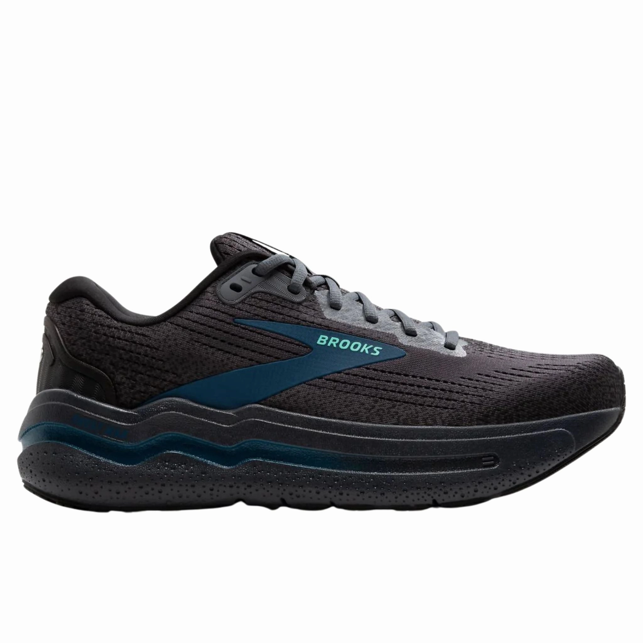 Brooks Men's 110431 081 Ghost Max 2 Ebony Cockatoo Blue Sapphire Cushion Neutral Running Shoes (WIDE) Tensile Weave Upper