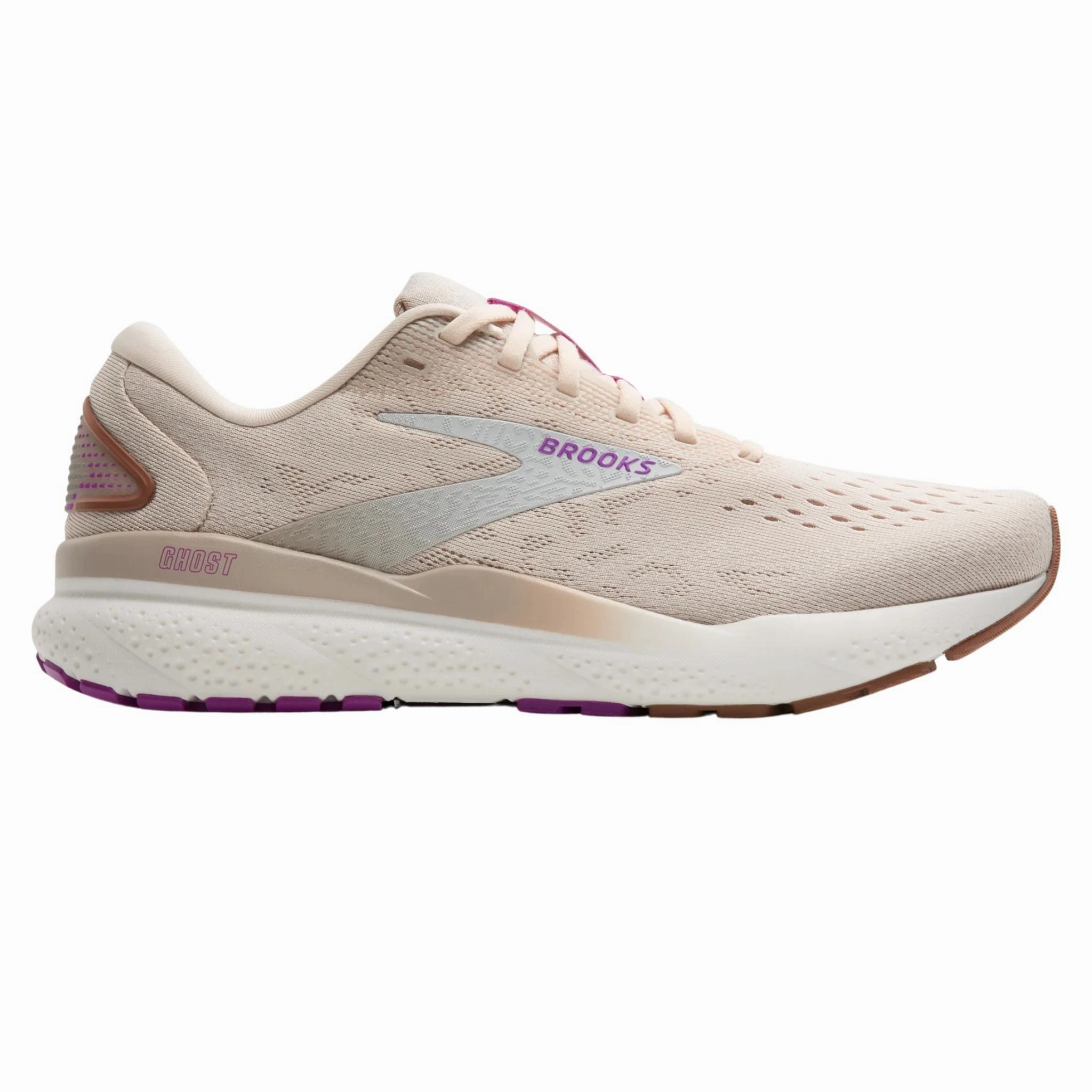 Brooks Women's 120407 251 Ghost 16 Almond Peach Coconut Purple Cushion Support Running Shoes Ankle Hugging Collar