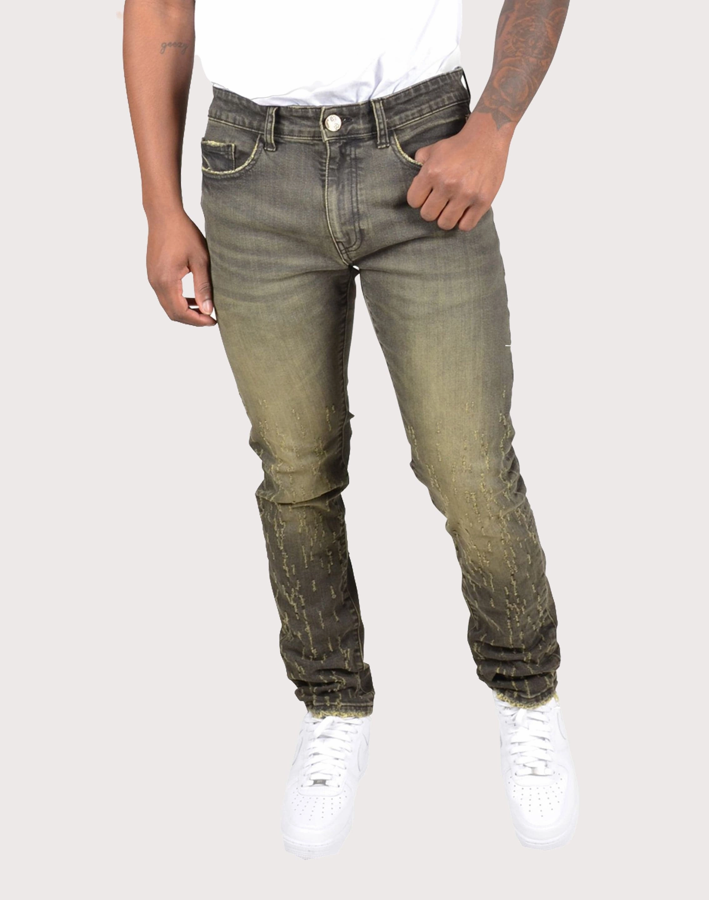 Grindhouse Tinted Slim Scratched Denim Jeans Pressure Distribution Nodes