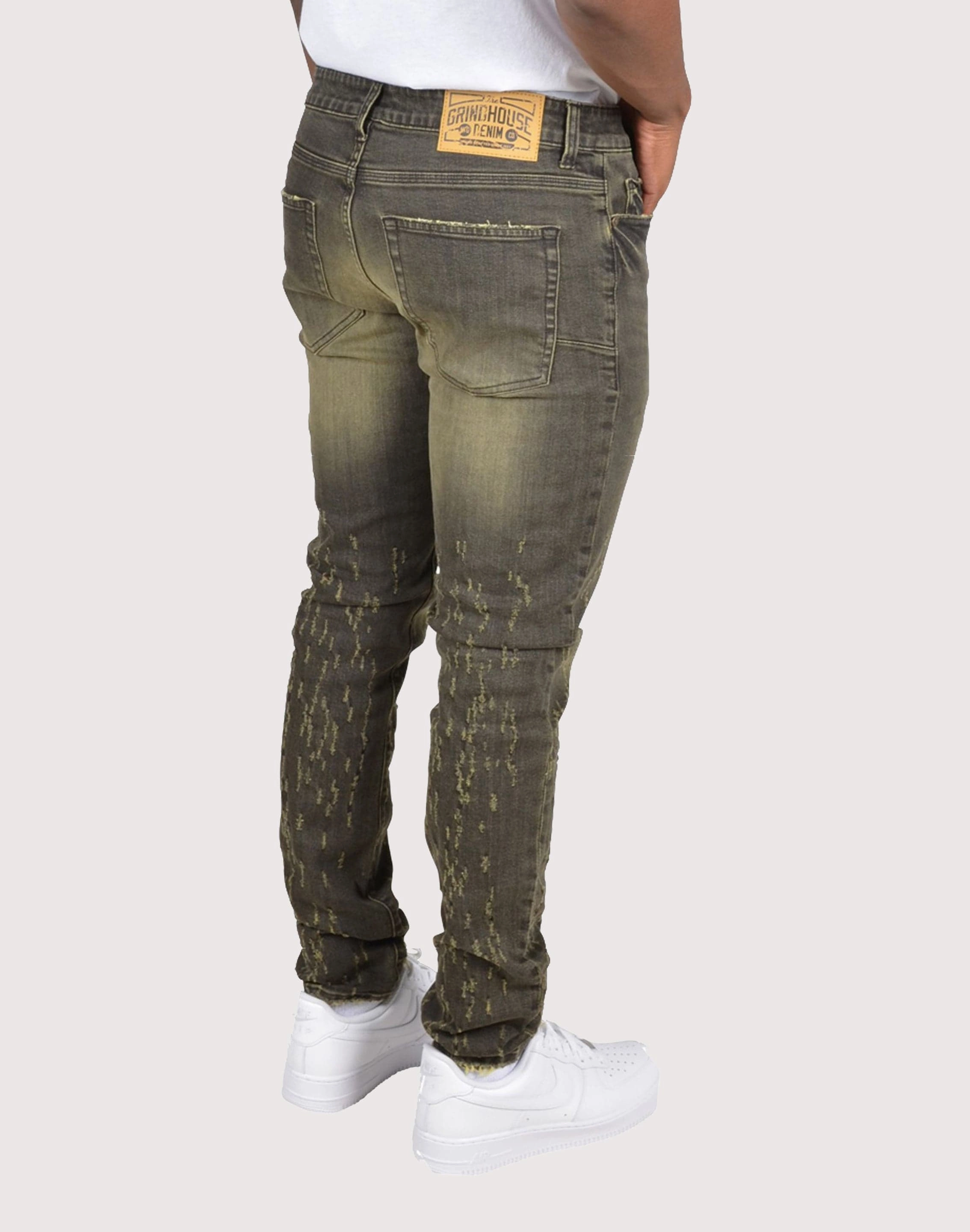 coastal Grindhouse Tinted Slim Scratched Denim Jeans