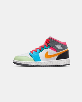 Jordan Kids' Air Jordan 1 Mid SE "Multi-Colour" (GS) White/Taxi/Dark Shadow/Hyper Pink/New Emerald/Vapour Green Urban Flex Odor Resistant Insole