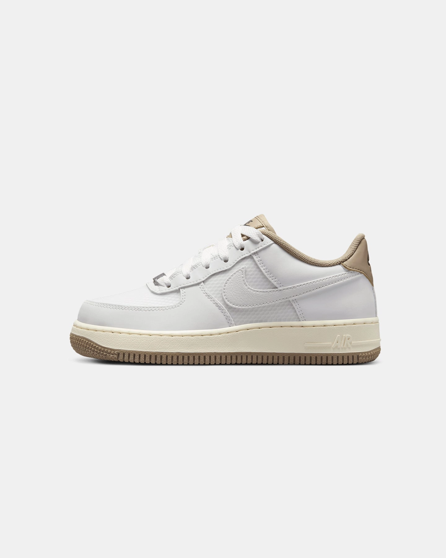 Nike Kids' Air Force 1 LV8 (GS) Summit White/Summit White-Khaki On The Move Knit Fabric Construction