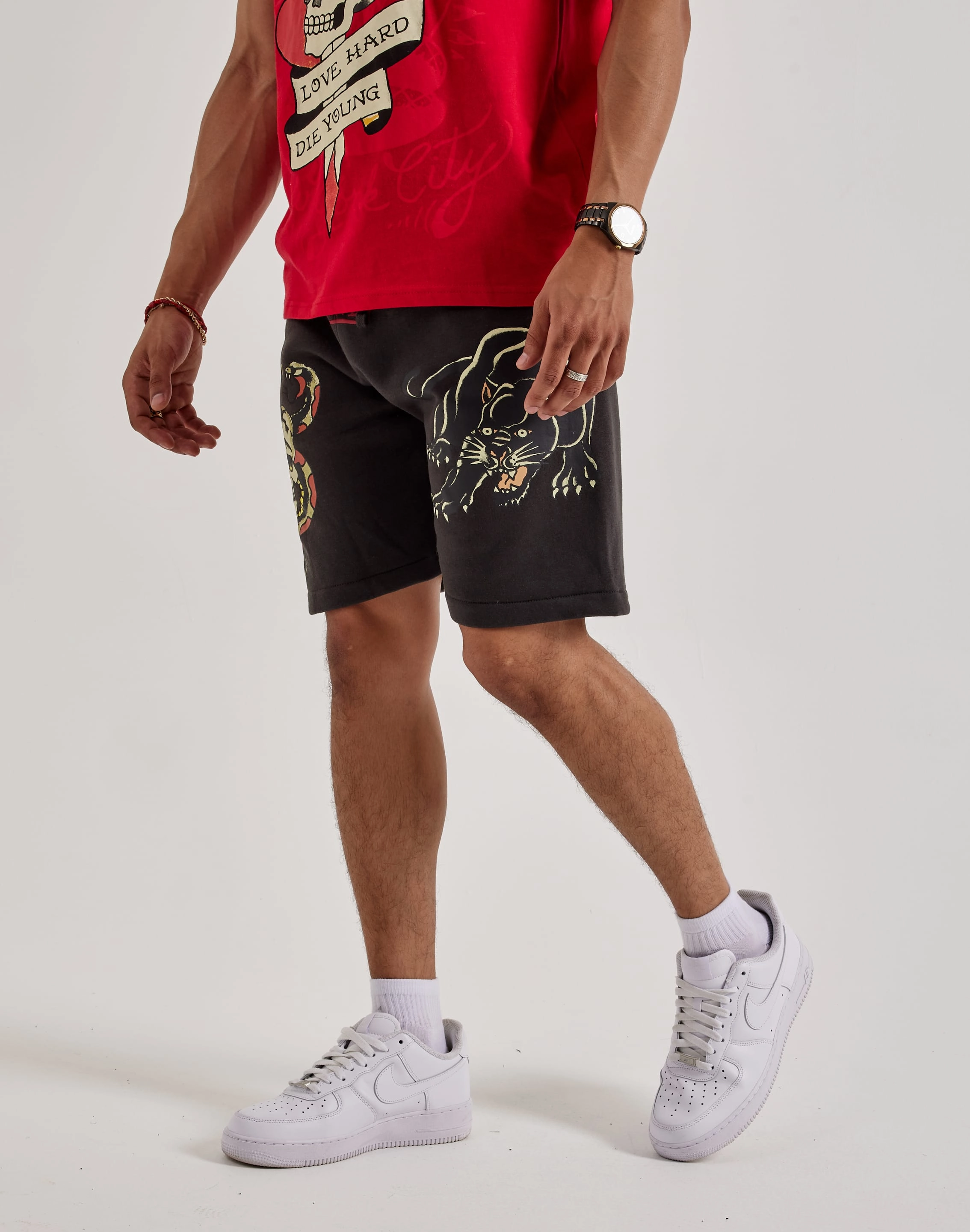 Ed Hardy Panther Skull Fleece Shorts Energy Return Tech Multi Surface Traction