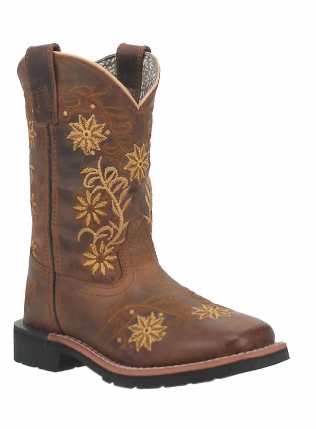 Dan Post Children's Gardenia Floral Honey Brown Leather Boots DPC2942 Functional Appeal Premium Cushion