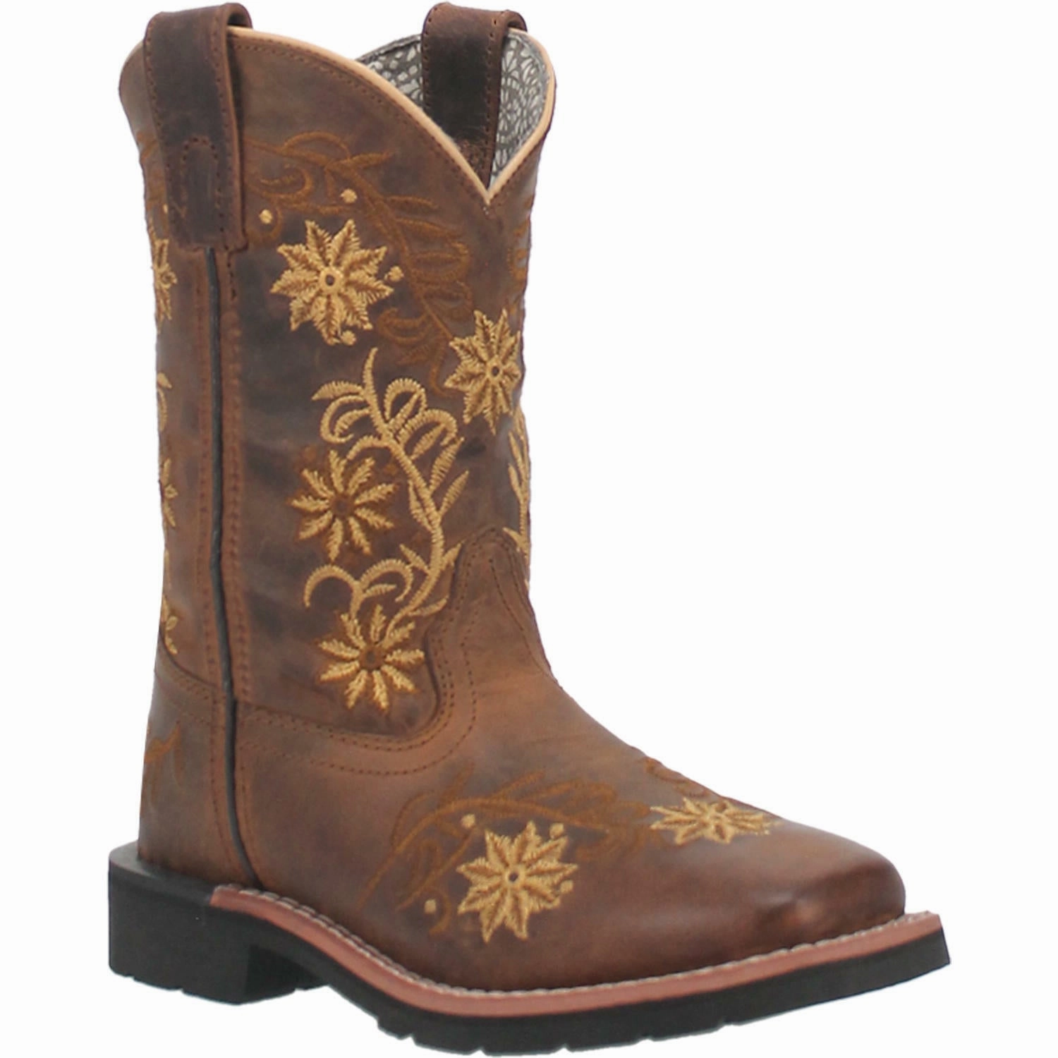 Dan Post Youth Gardenia Embroidered Honey Brown Leather Boots DPC3942 Stable Support Rural Traveler