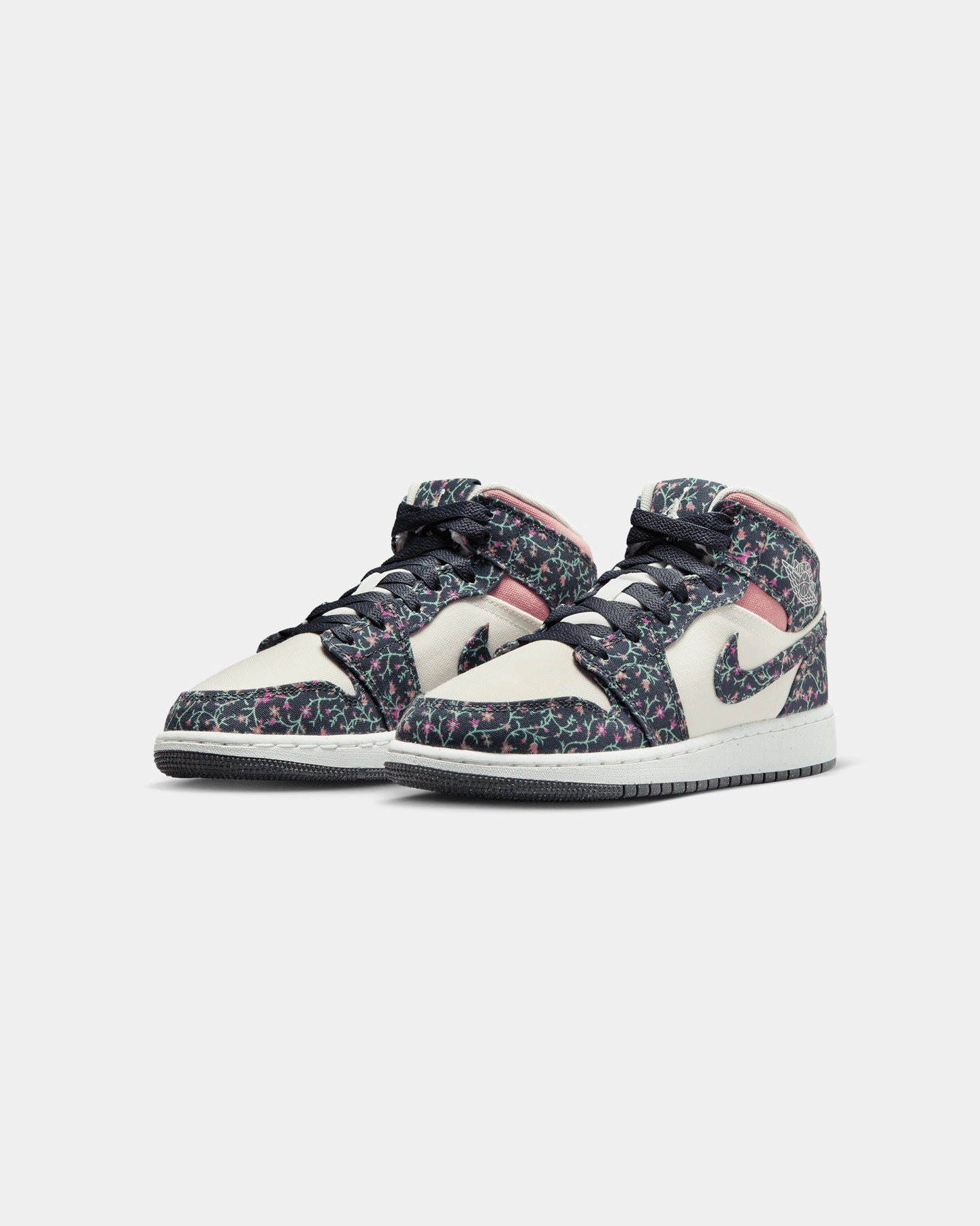 Dynamic Foot Rocking Systems StretchableMaterial Jordan Kids' Air Jordan 1 Mid SE "Floral" (GS) Anthracite
