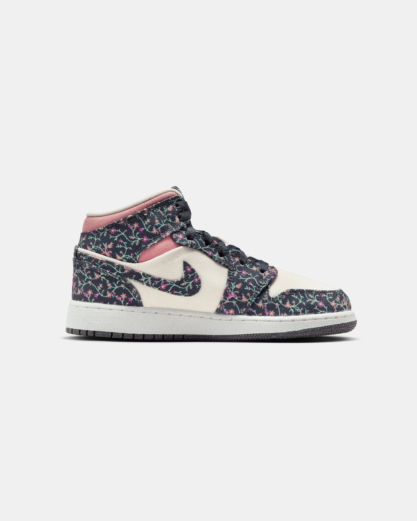 Jordan Kids' Air Jordan 1 Mid SE "Floral" (GS) Anthracite Urban Routine Hexagonal Lug Pattern