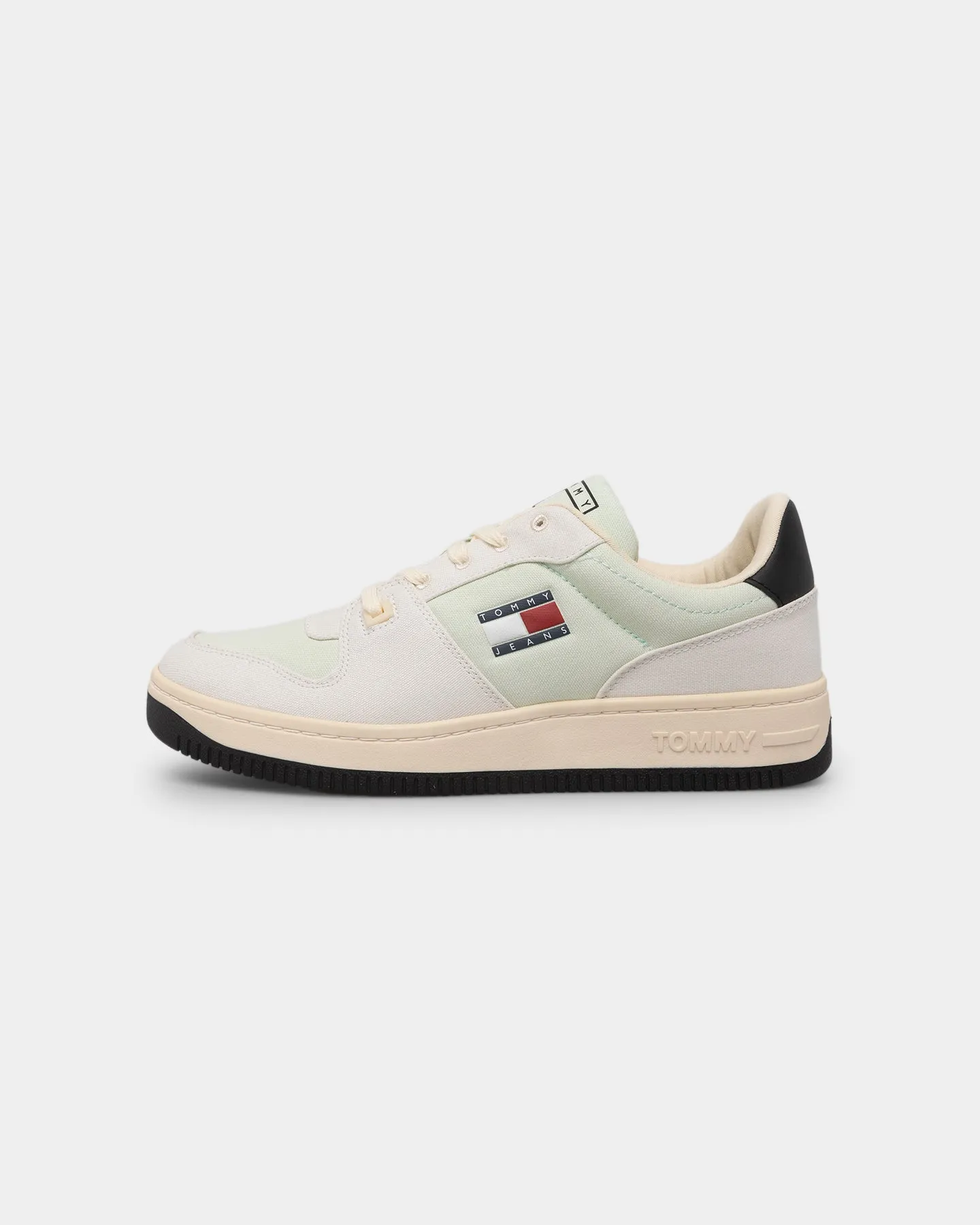 Tommy Jeans Basketball Canvas Mixed Texture Trainers Ivory Elevated traction