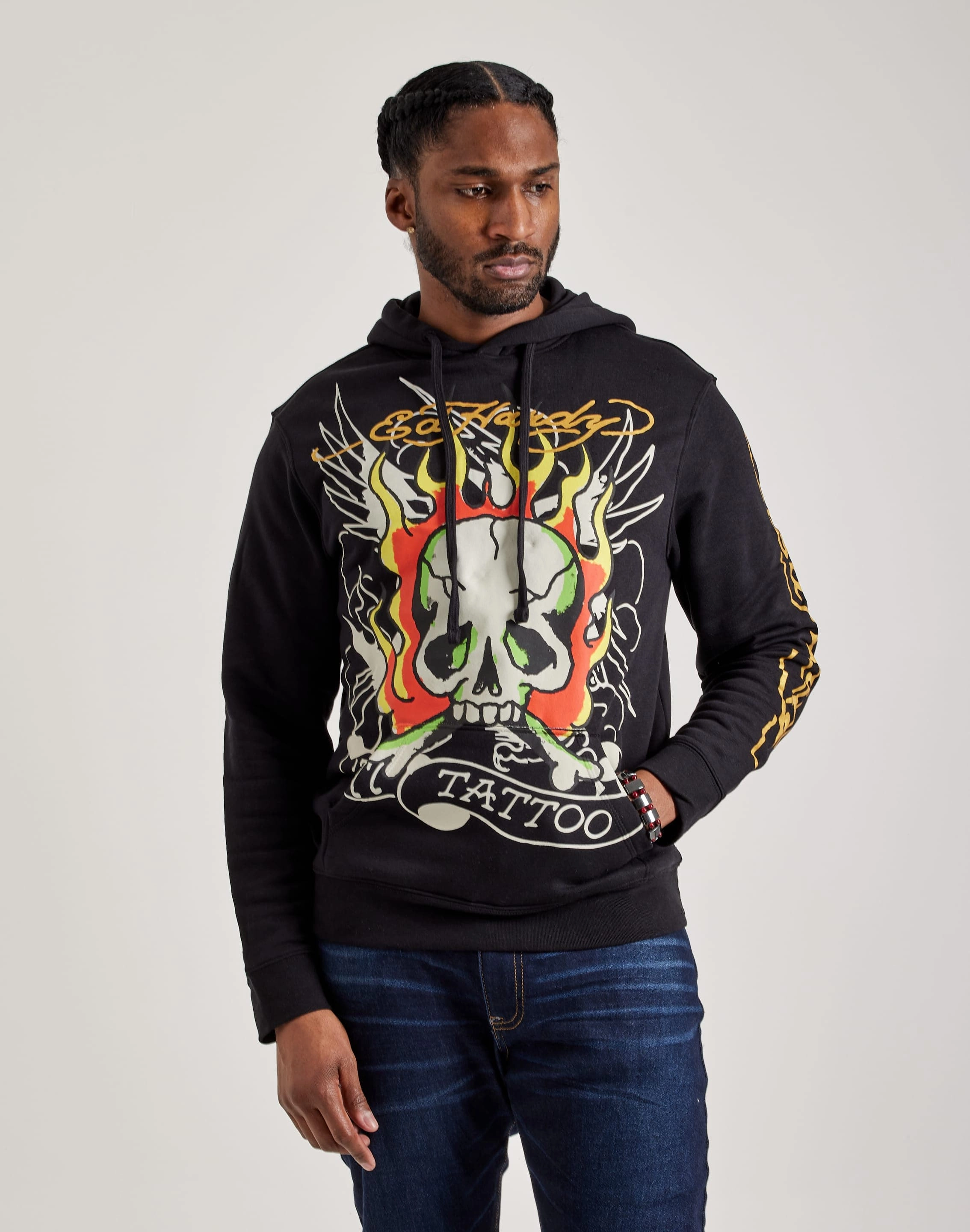 Ed Hardy Fire Skull Hoodie Built-in wear Classy Touch