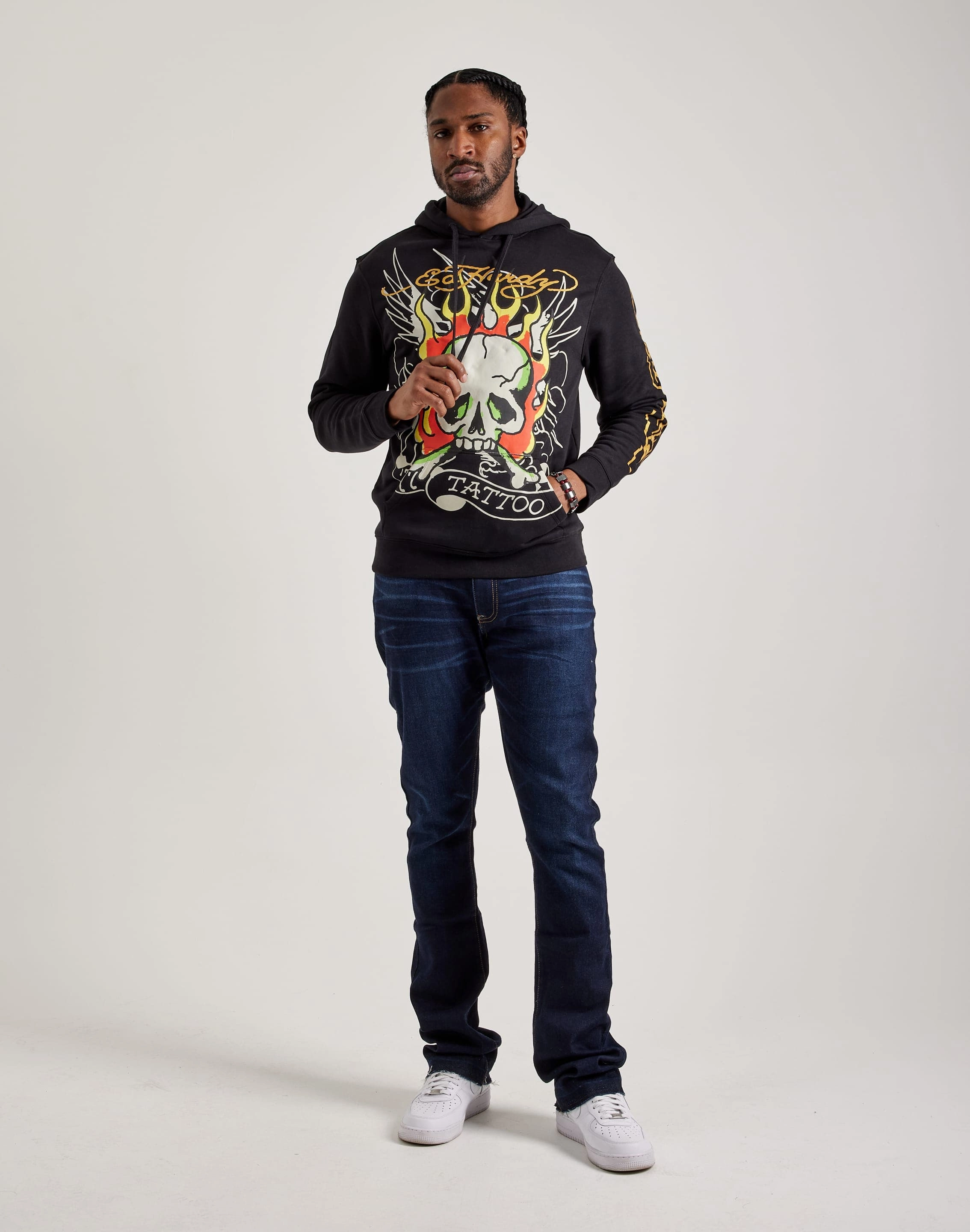 Ed Hardy Fire Skull Hoodie Adaptive Flex Grooves Thermoregulating Fabric