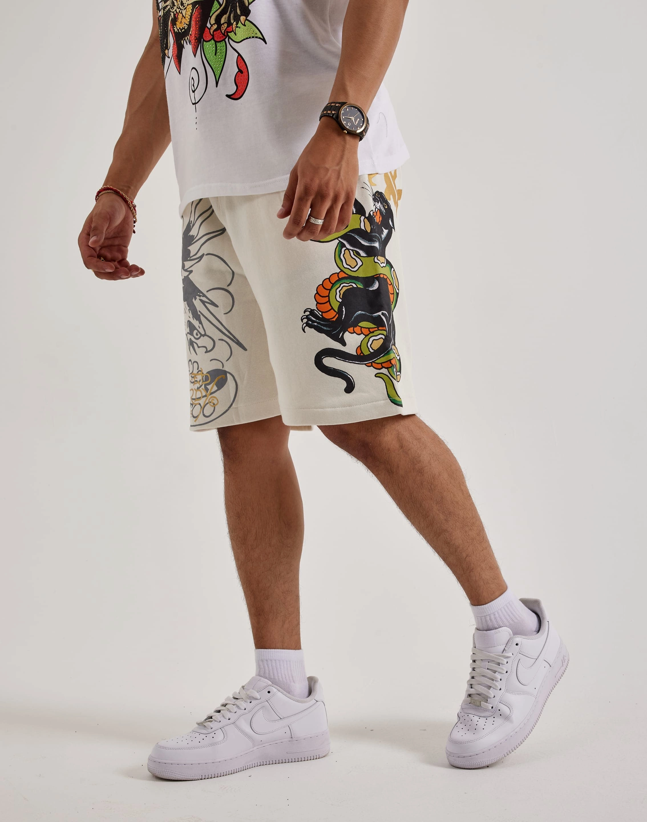 All-Day Flexibility Ed Hardy Panther Snake Fleece Shorts