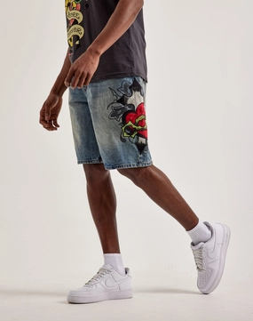 Anti Odor Treatment Effortless support Ed Hardy Sacred Heart Denim Shorts