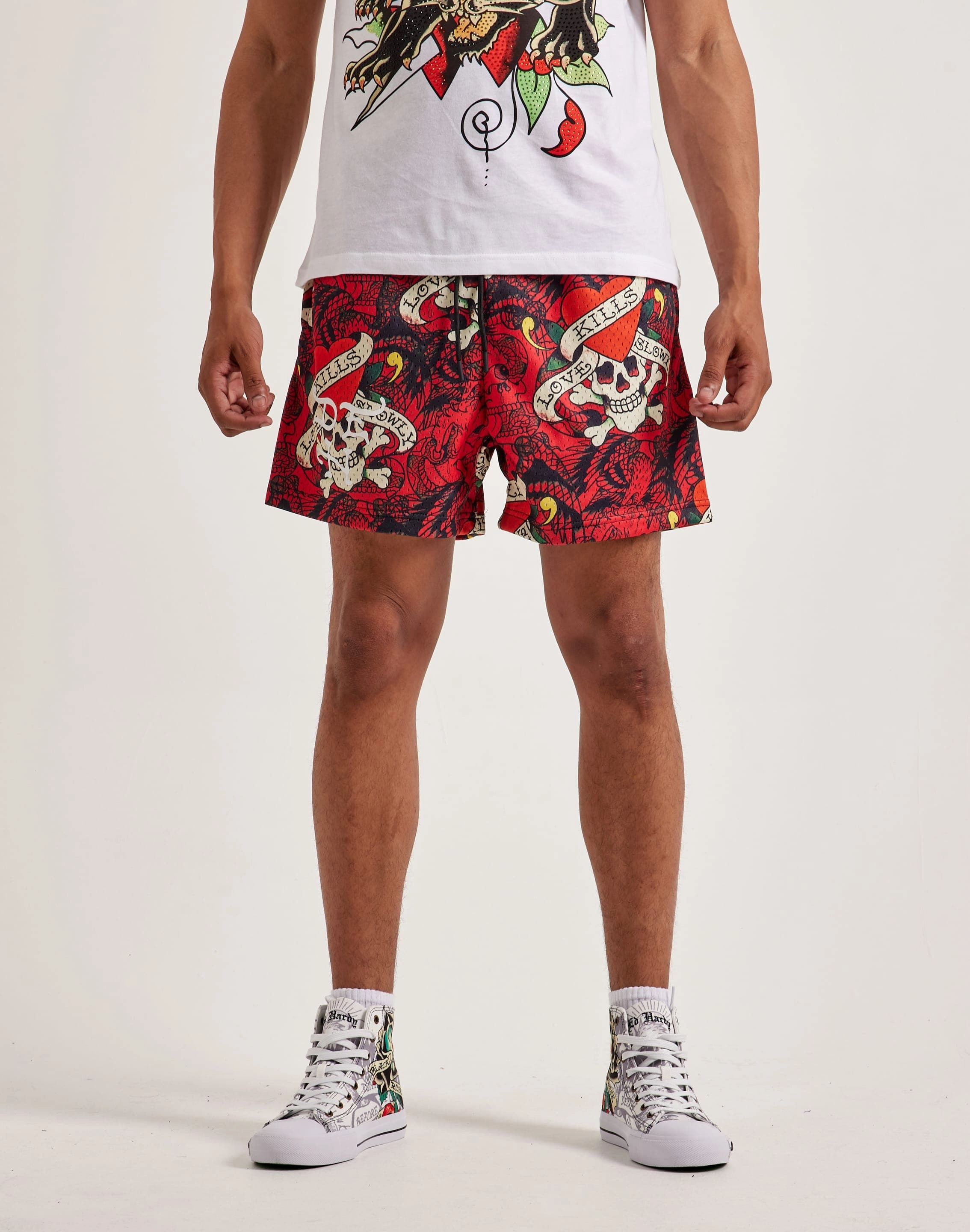 Wide Toe Box Construction Ed Hardy Skull Mesh Shorts