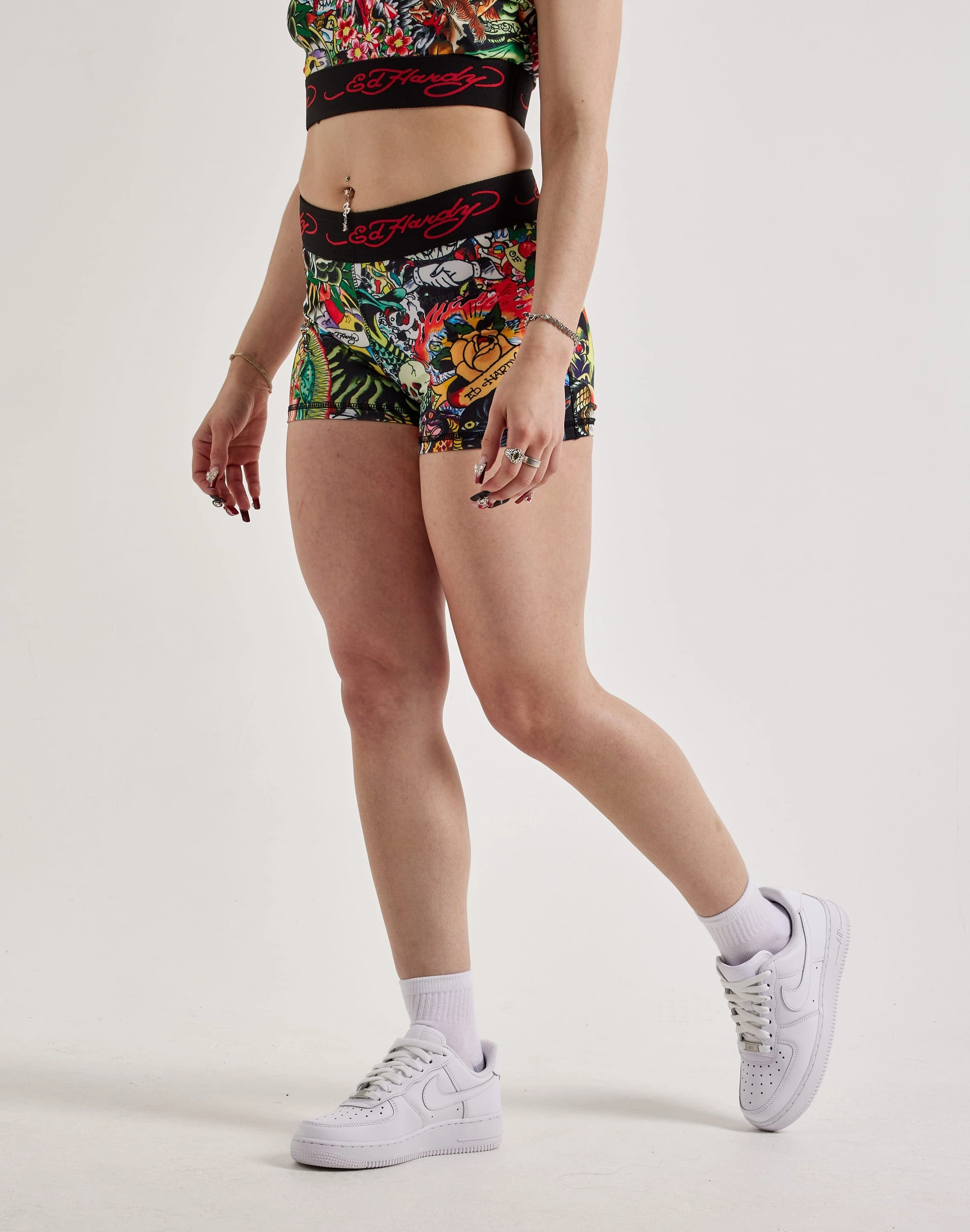 Ed Hardy Tattoo Collage Shorts Motion Control Feature