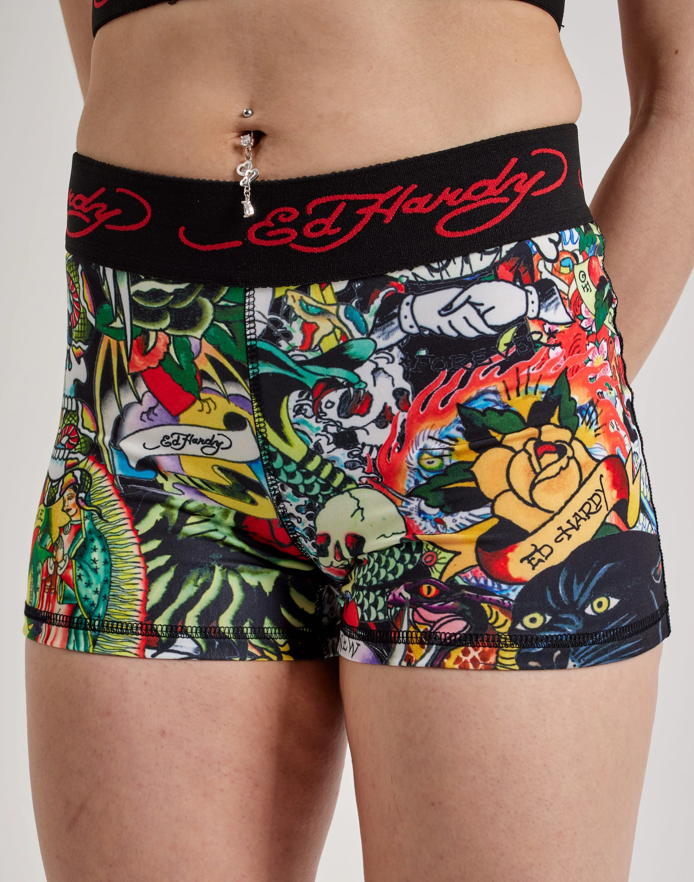 Ed Hardy Tattoo Collage Shorts Bold flair indoor - style
