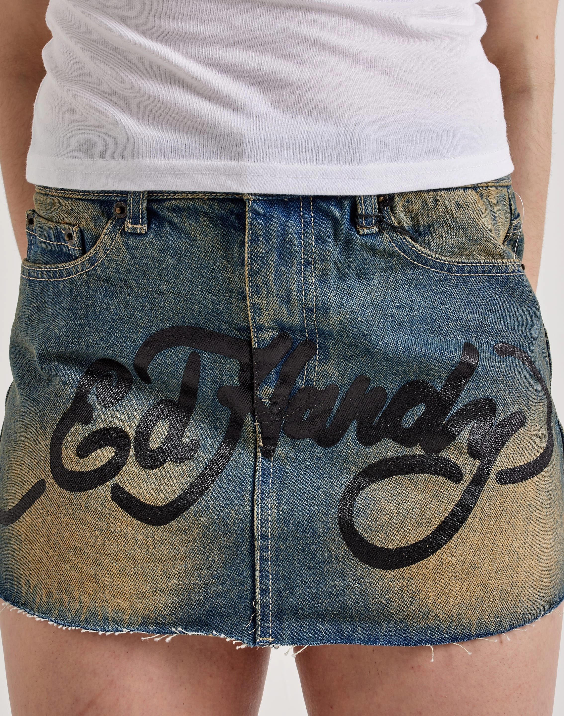 low - quality budget-friendly Ed Hardy Snake Hearts Denim Skirt