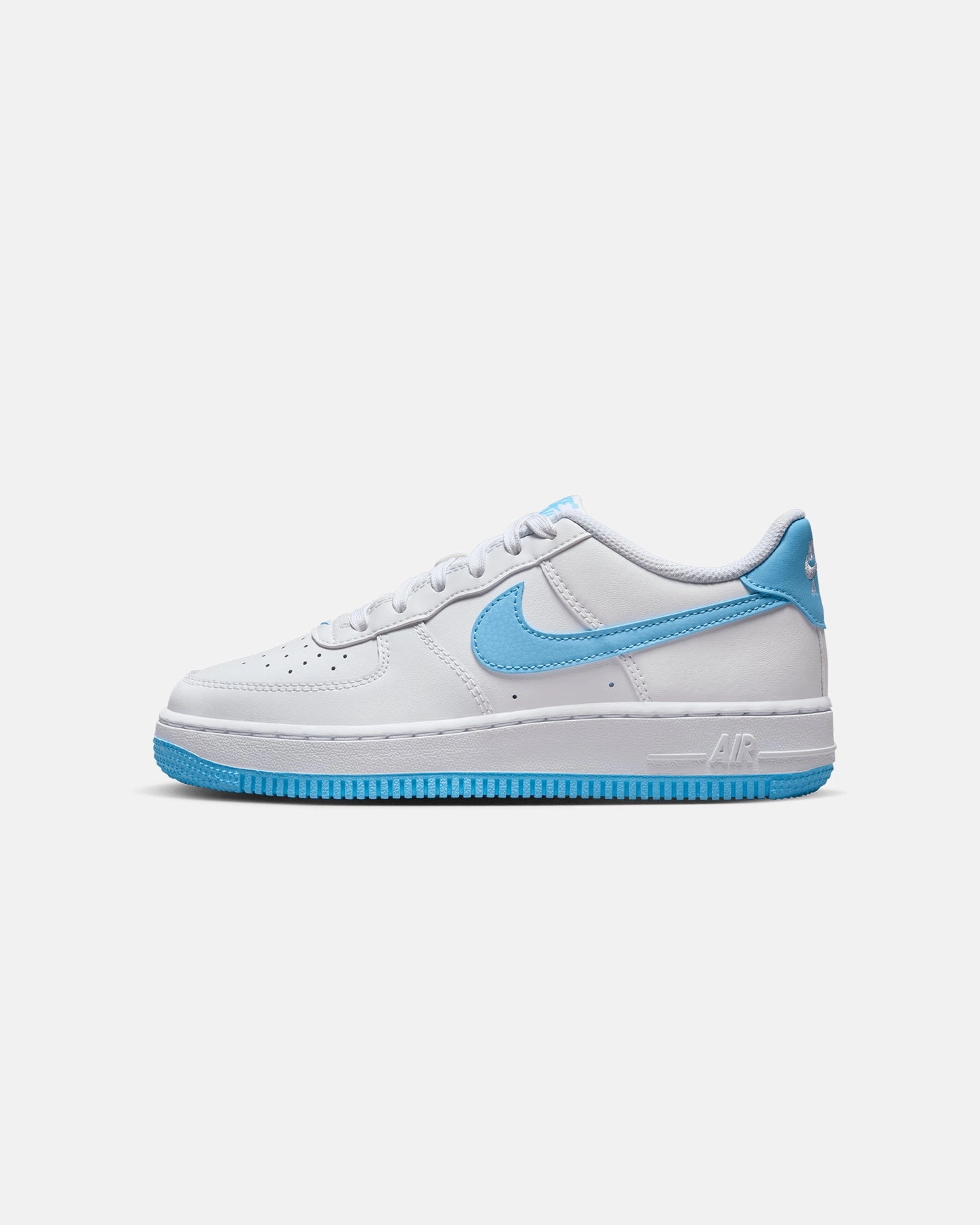 Nike Kids' Air Force 1 (GS) White/Aquarius Blue Ankle Hugging Design Elastic Closure