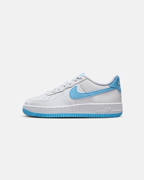 Nike Kids' Air Force 1 (GS) White/Aquarius Blue Ankle Hugging Design Elastic Closure