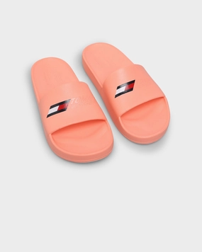 Tommy Jeans Women's Sport Pool Slides Neon Coral Heat Sealed Seam Technology
