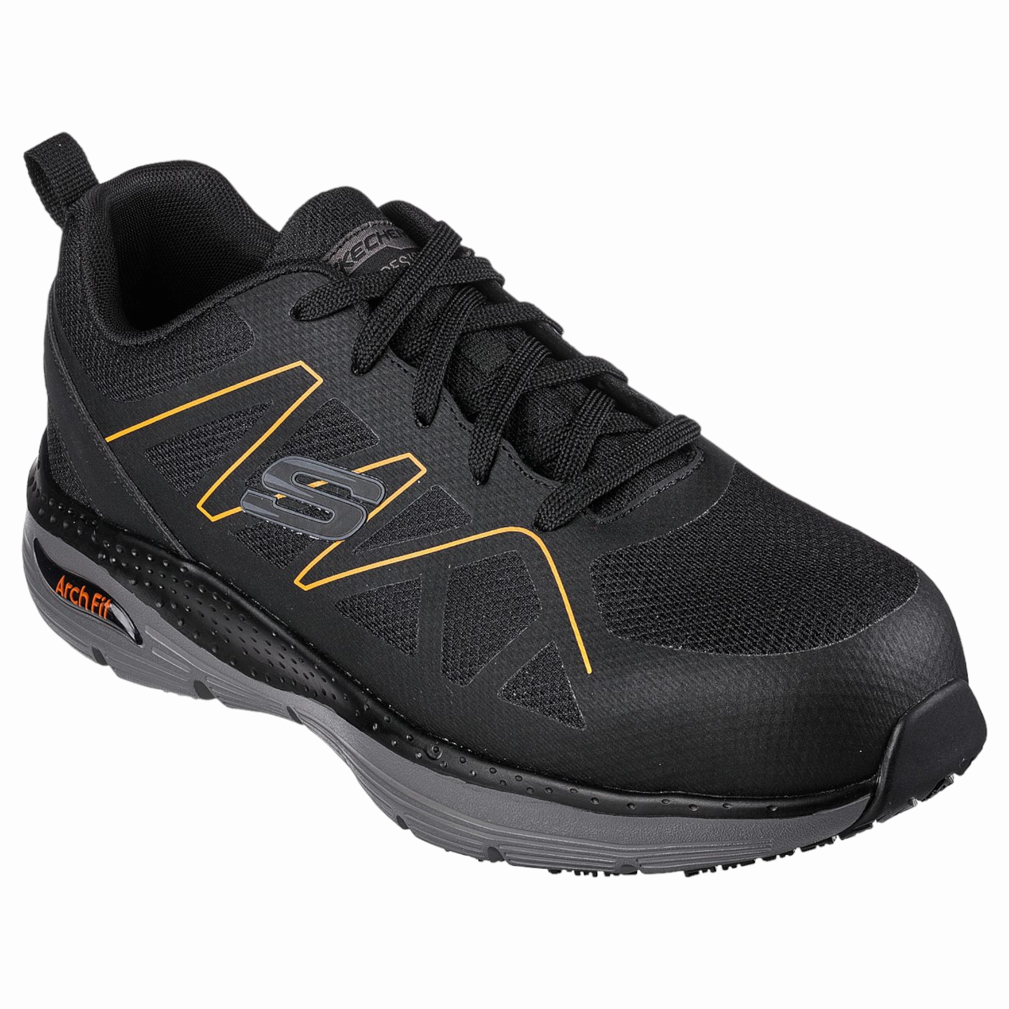 Energy Step Skechers Men's 200152  Vigorit Black Orange Arch Fit SR Safety Toe Work Shoes