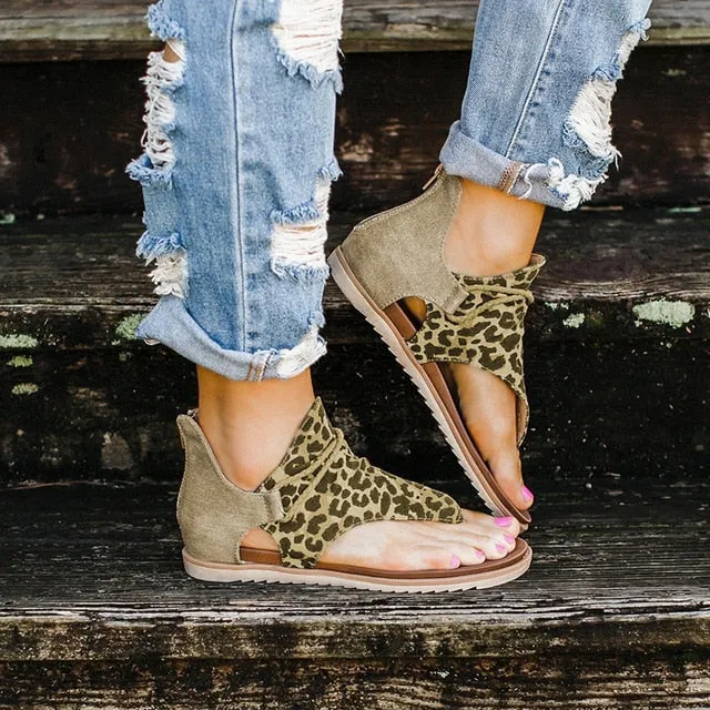 Adjustable lacing fade - resistant 2020 Top seller - Women sandals Leopard Pattern Large Size Rome Sandals Women's Anti-slip Hot Selling Wedges Summer shoes