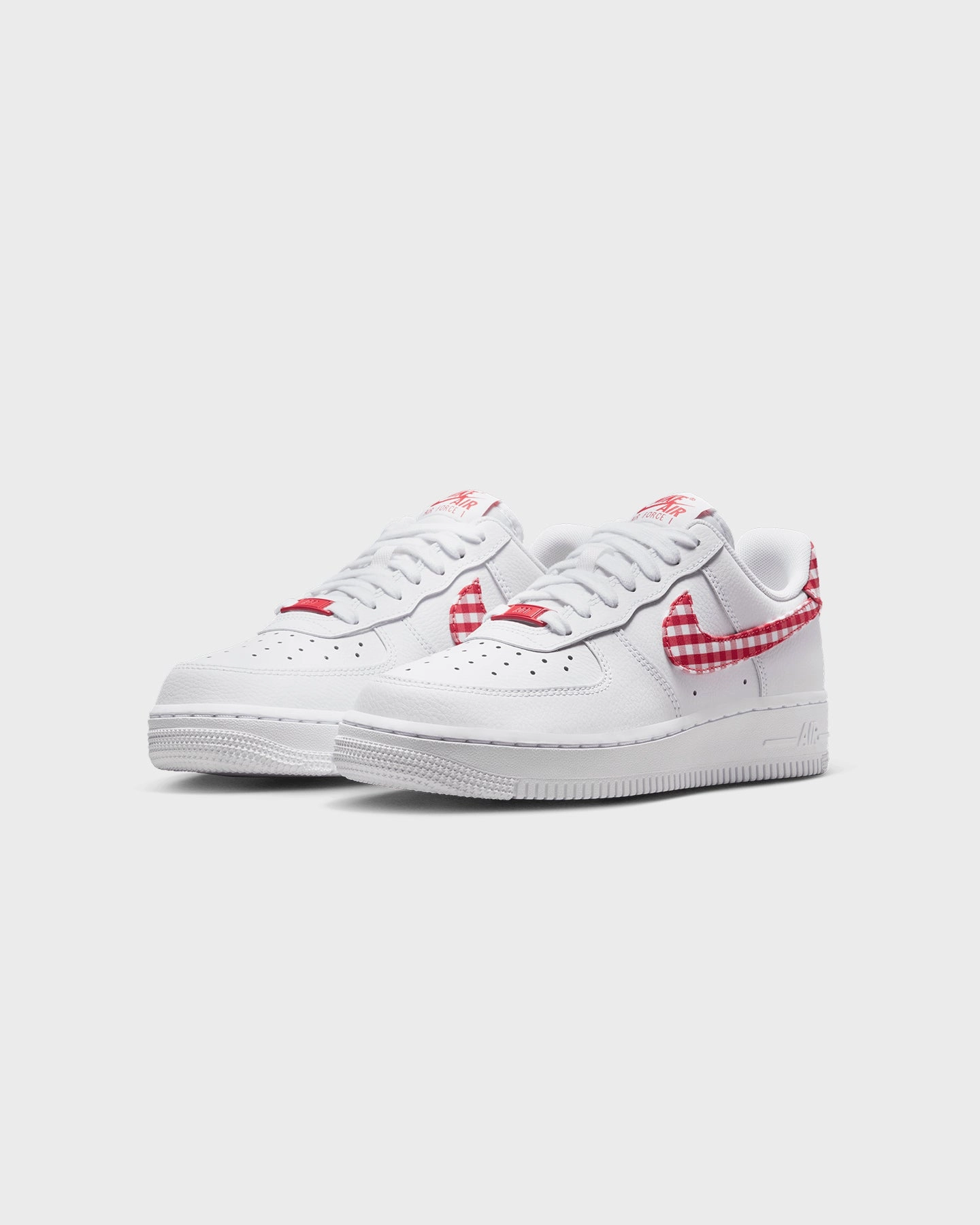 Nike Women's Air Force 1 '07 "Gingham Plaid" White/Mystic Red Slip Resistant Tread Resilient Outsole