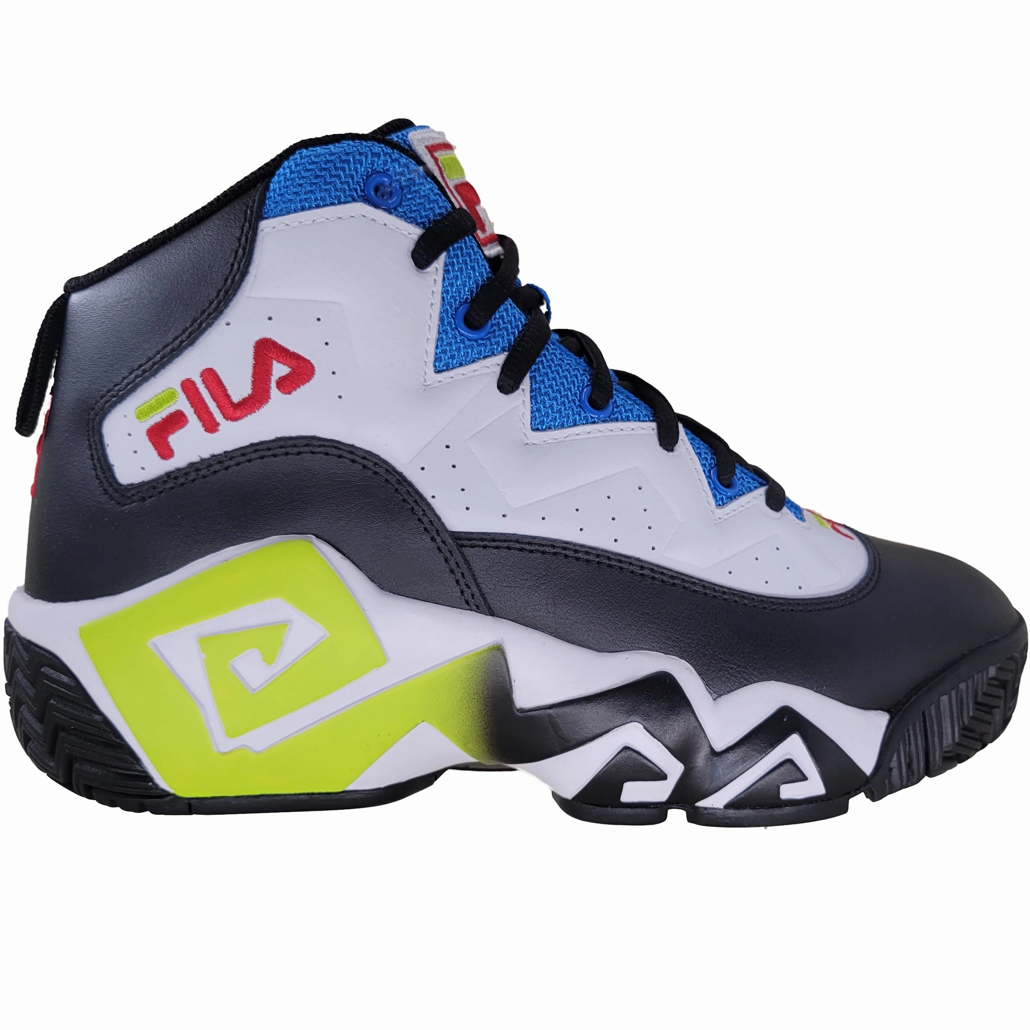 Fila Men's 1BM01080-117 MB Jamal Mashburn White Black Electric Blue Retro Basketball Shoes Hyper Compression Foam Ultra Responsive Cushioning