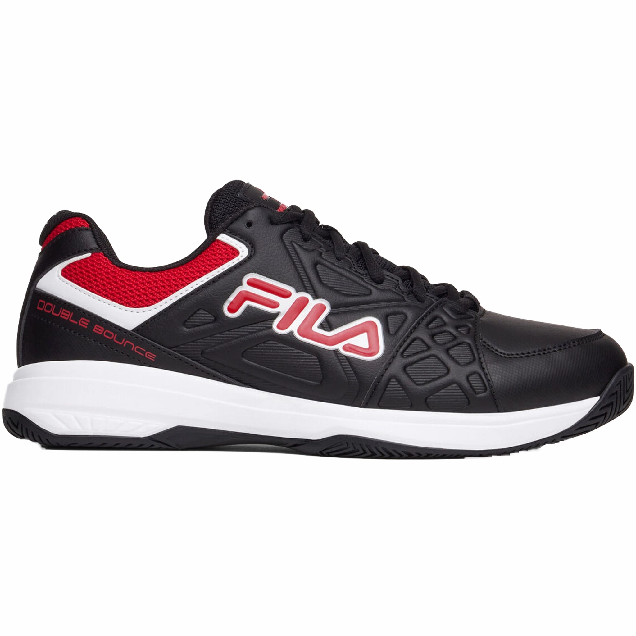 Ultra Cushioned Collar Torque Control Shank Fila Men's 1PM00601 014 Double Bounce 3 Black White Red Pickleball Shoes