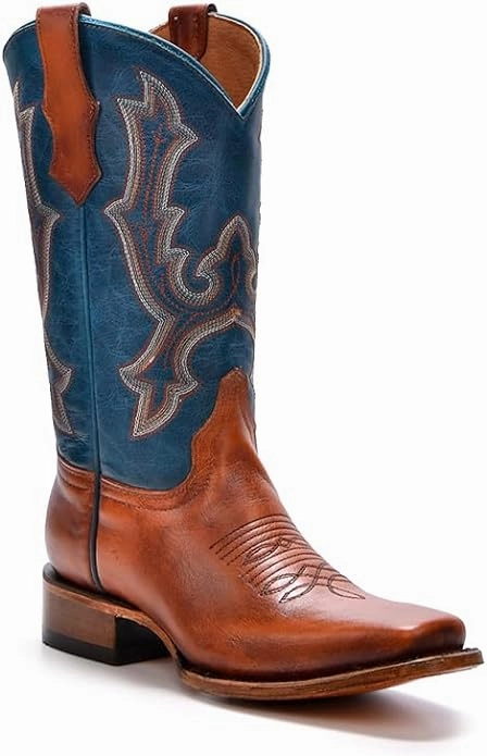 CORRAL TEEN'S HONEY-NAVY BLUE EMBROIDERY SQ. TOE COWHIDE LEATHER T0190 Insulated River Crossing