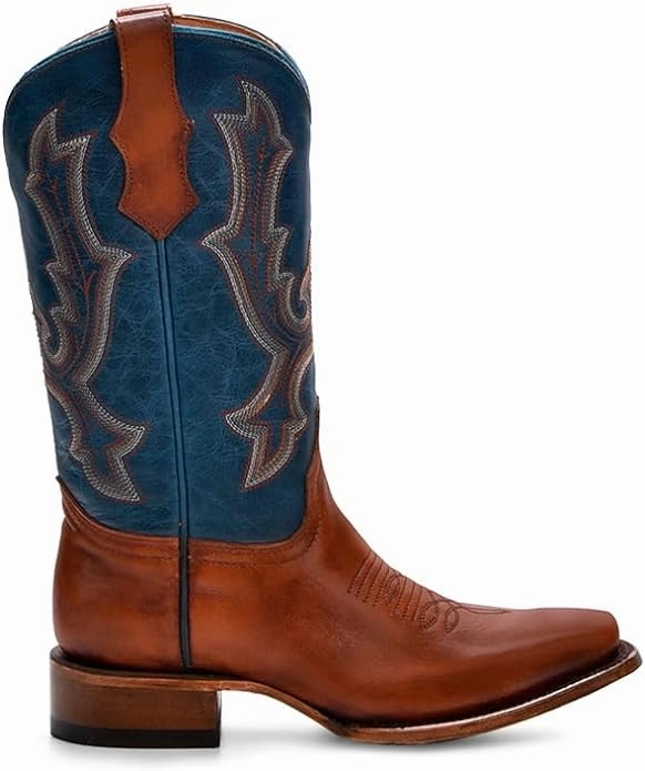 CORRAL TEEN'S HONEY-NAVY BLUE EMBROIDERY SQ. TOE COWHIDE LEATHER T0190 Hard Terrain