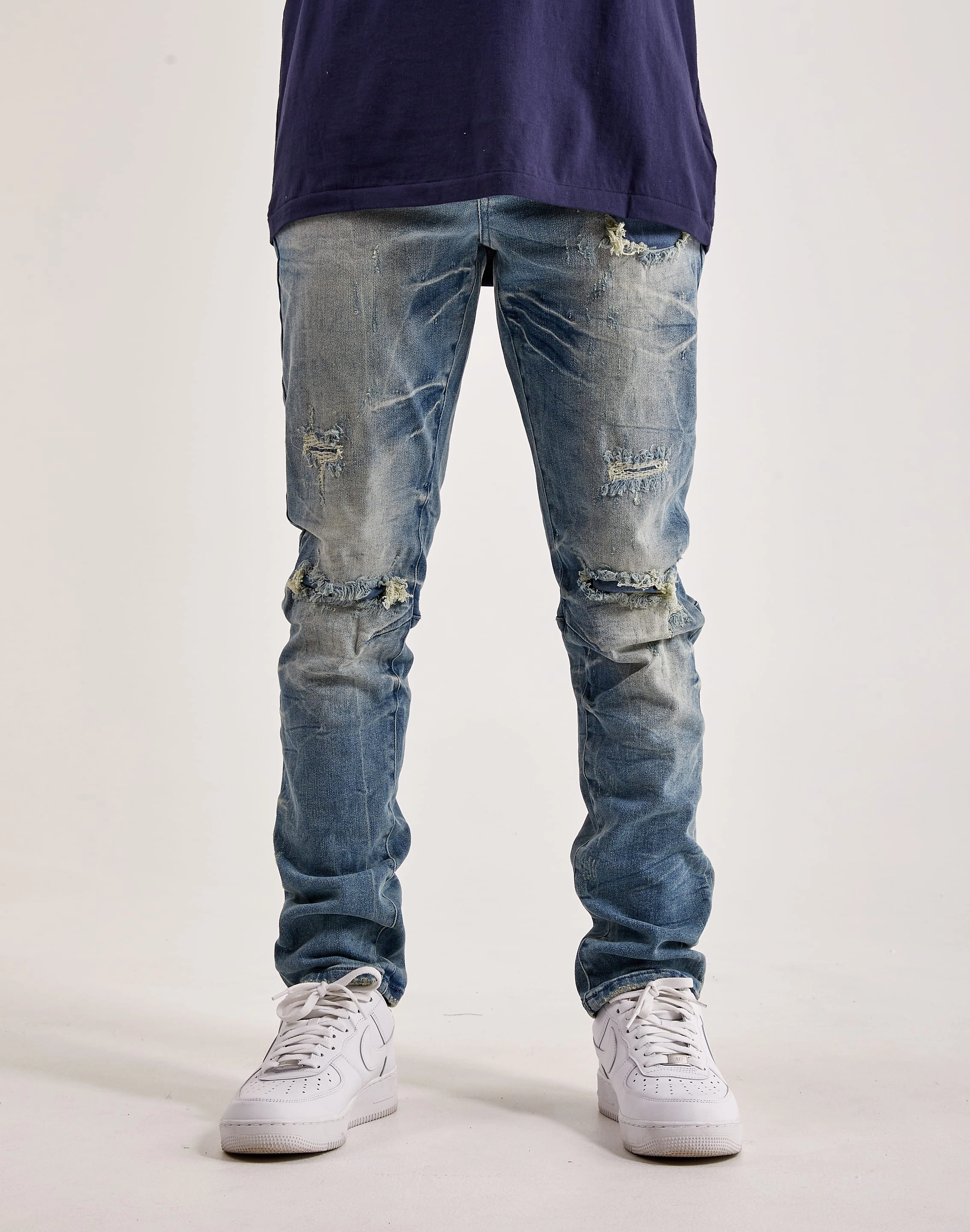 Smoke Rise Wave Effect Basic Slim Denim men's extra - extra - large Pressure Dispersion