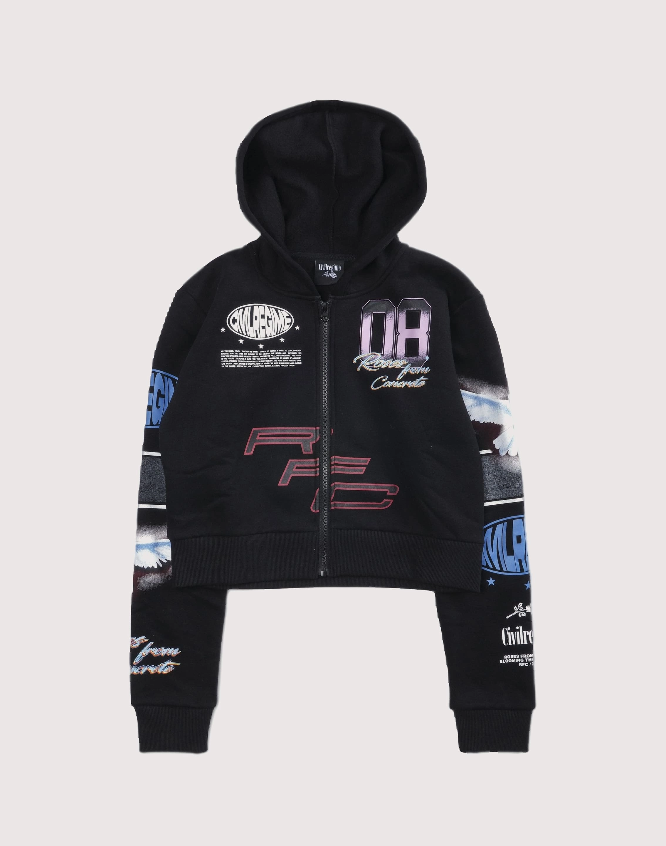 CIVIL CLOTHING Crop Dove Black Hoodie Lightweight Trail Grip