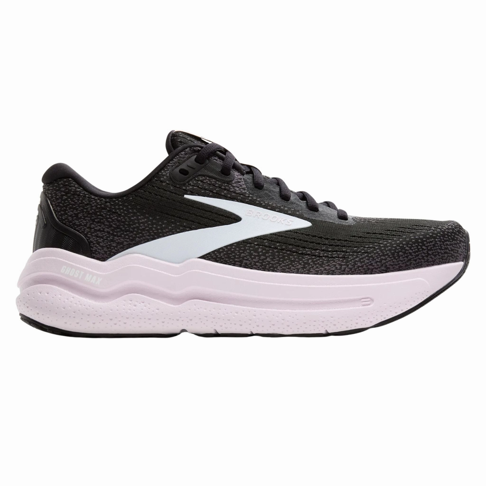 Brooks Women's 120420 077 Ghost Max 2 Black White Orchid Ice Cushion Neutral Running Shoes Tear Resistant Upper
