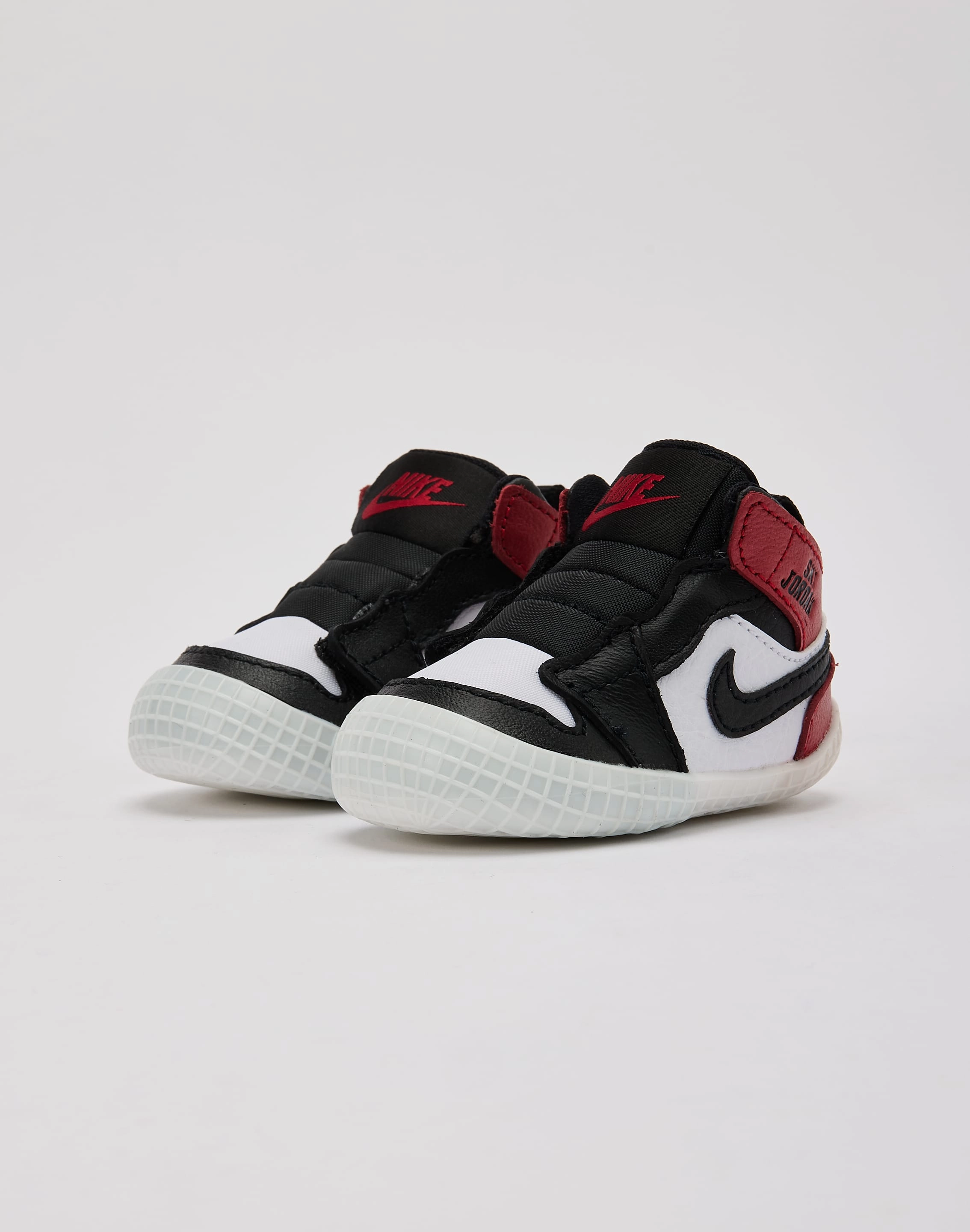 Jordan Air Jordan 1 'Black Toe Reimagined' Crib Bootie Infant Adaptive Fit System Breathable Synthetic Upper