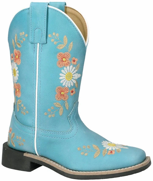 Long Walks Practical Choice Children's Smoky Mountain 3305C Desert Flowers Turquoise Leather Square Toe Boot
