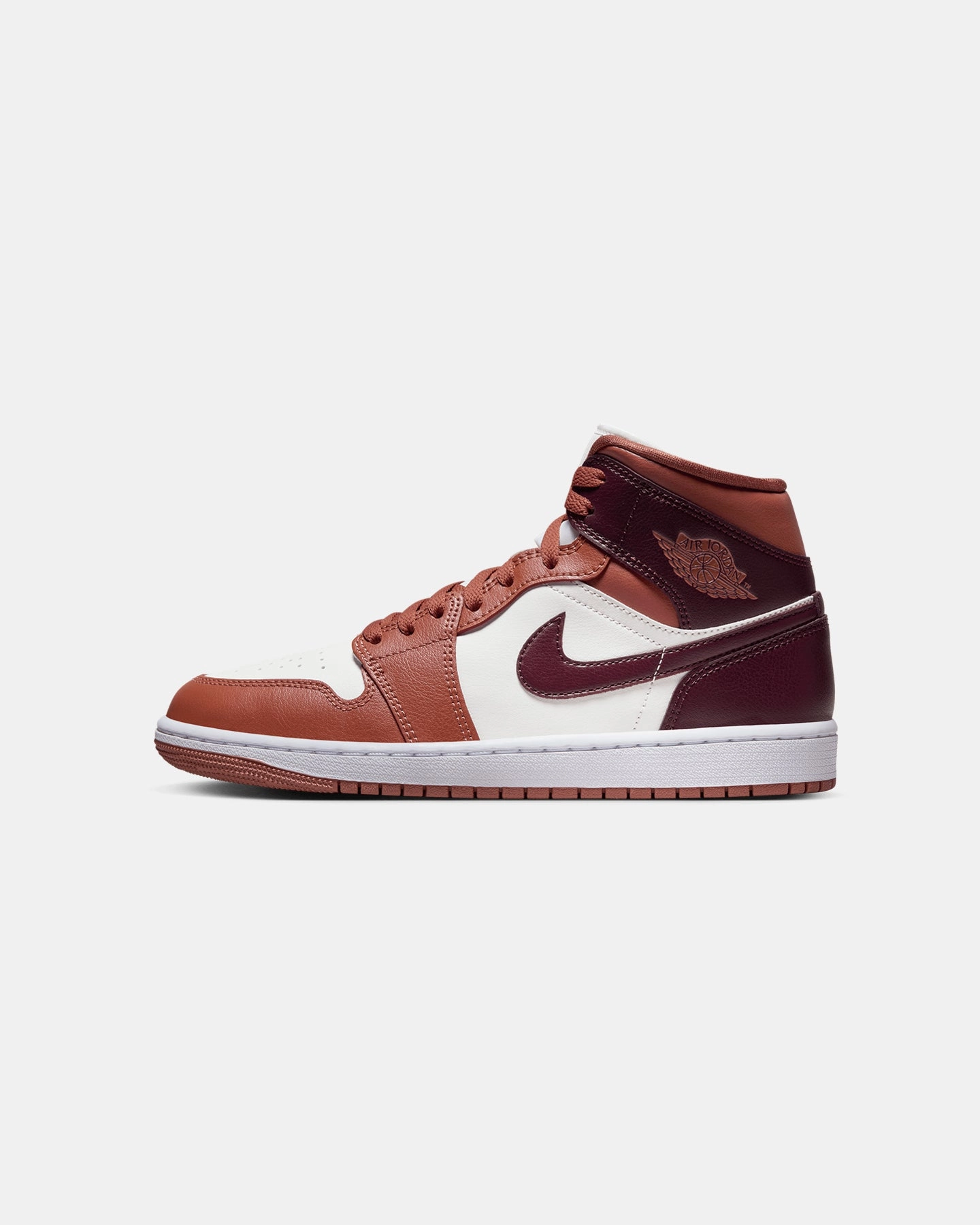 Jordan Women's Air Jordan 1 Mid Dusty Peach/Sail/White/Night Maroon Sleek Ease Shock Diffusing Midsole