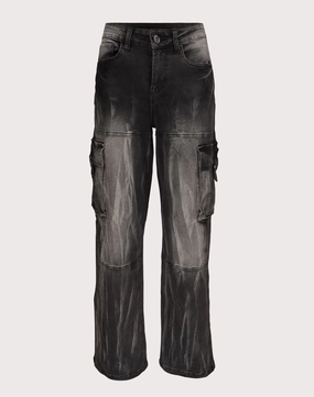 least indoor Grindhouse Wide Leg Cargo Denim Black Jeans