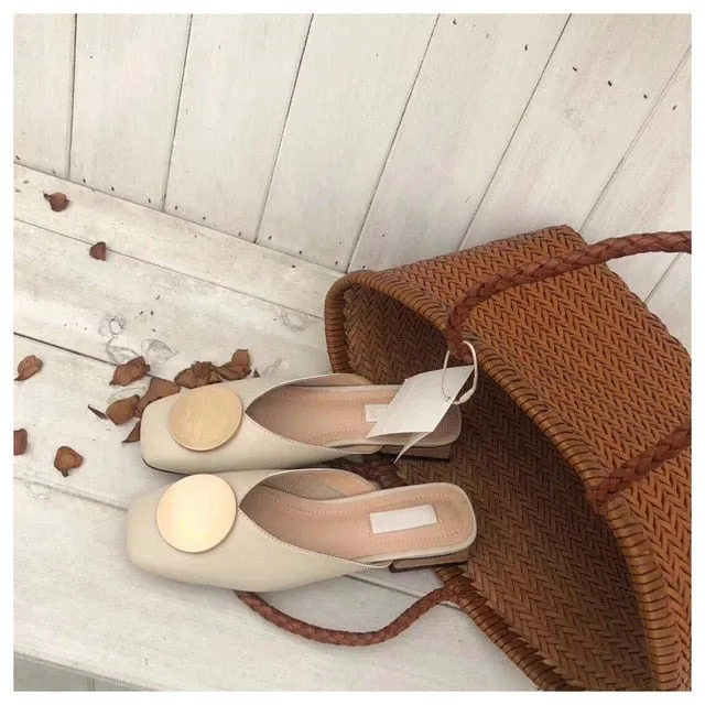 2020 Brand Designer Women Slippers Slip On Mules Flat Heel Casual Shoes British Buckle Slides Wooden Block Heels Summer Footwear High density foam
